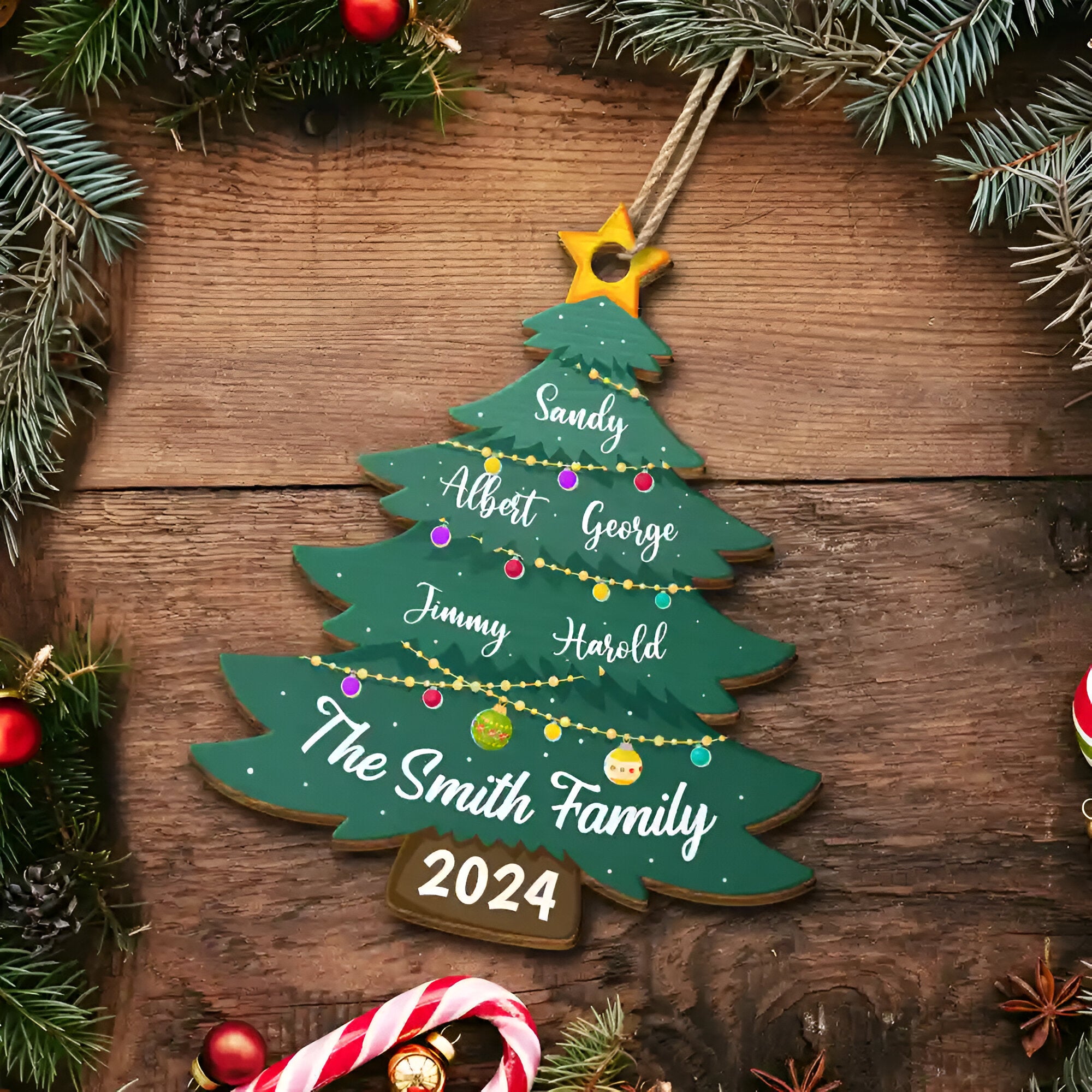 Christmas Tree Family - Personalized Custom Shaped Wooden Ornament ORN0310