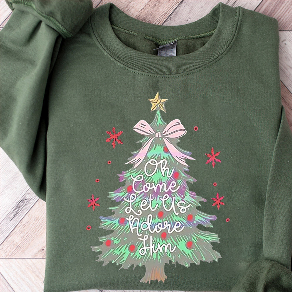 Christmas tree oh come let us adore him T-shirt, Sweatshirt, Hoodie