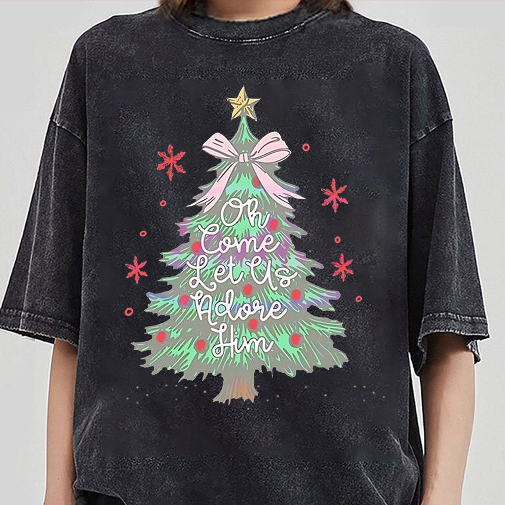 Christmas tree oh come let us adore him T-shirt, Sweatshirt, Hoodie