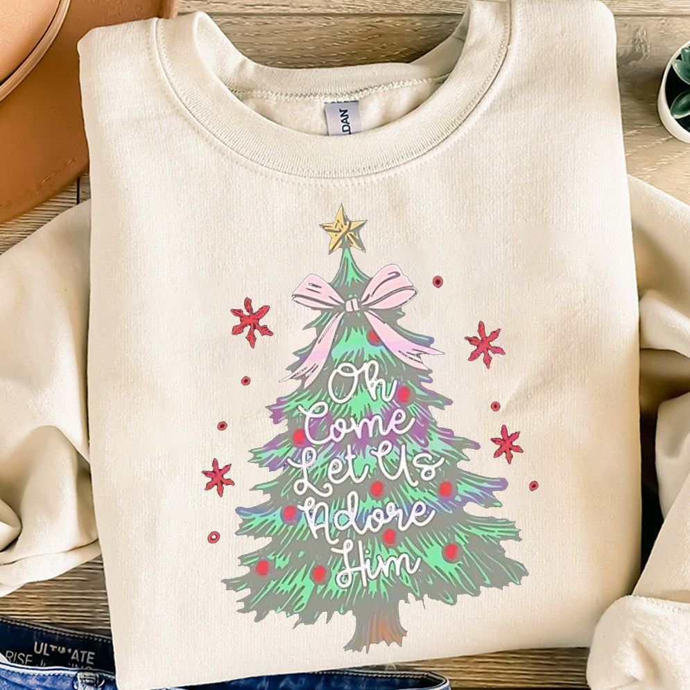 Christmas tree oh come let us adore him T-shirt, Sweatshirt, Hoodie