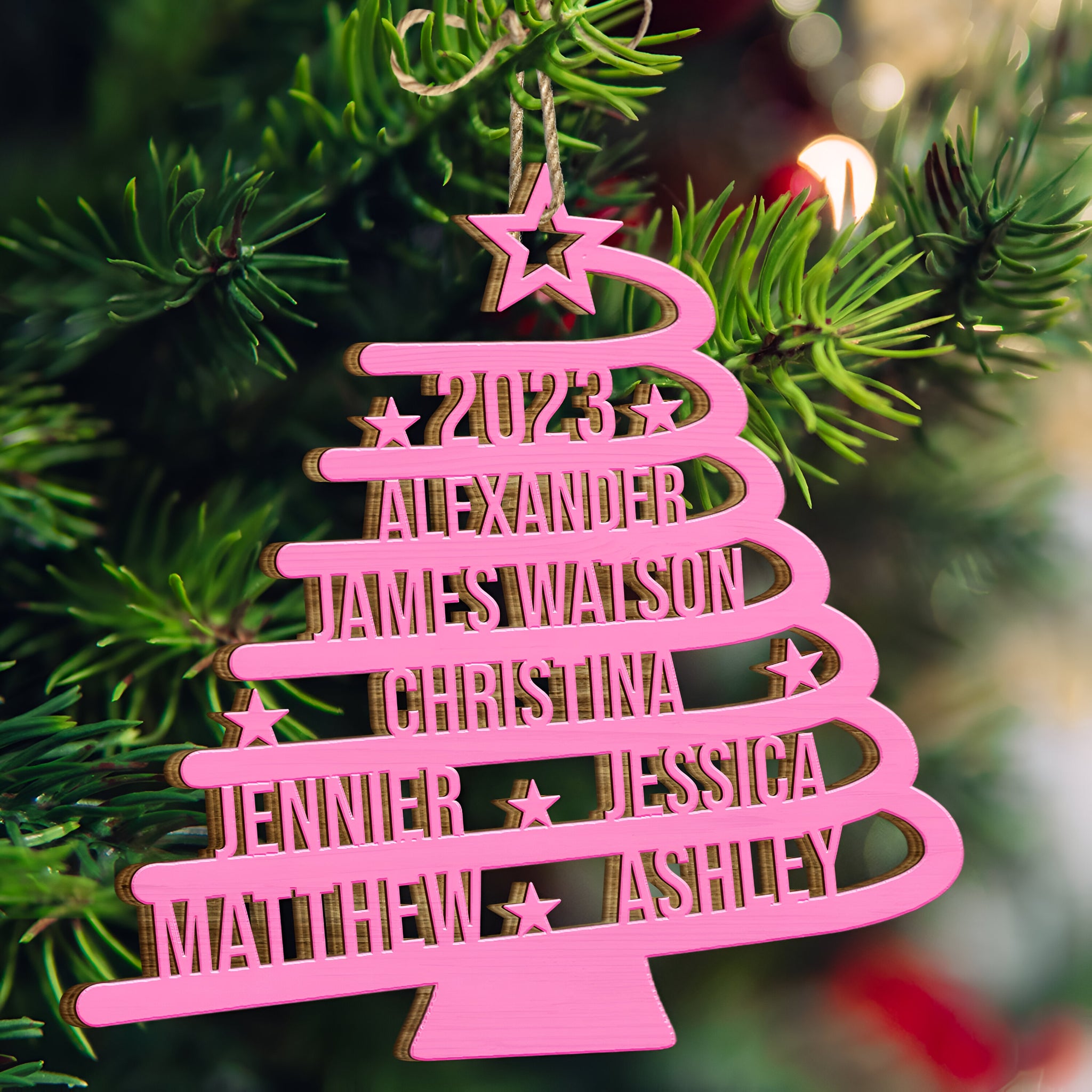 Christmas Tree With Names - Christmas Gift For Family - Personalized Wooden Cutout Ornament ORN02101