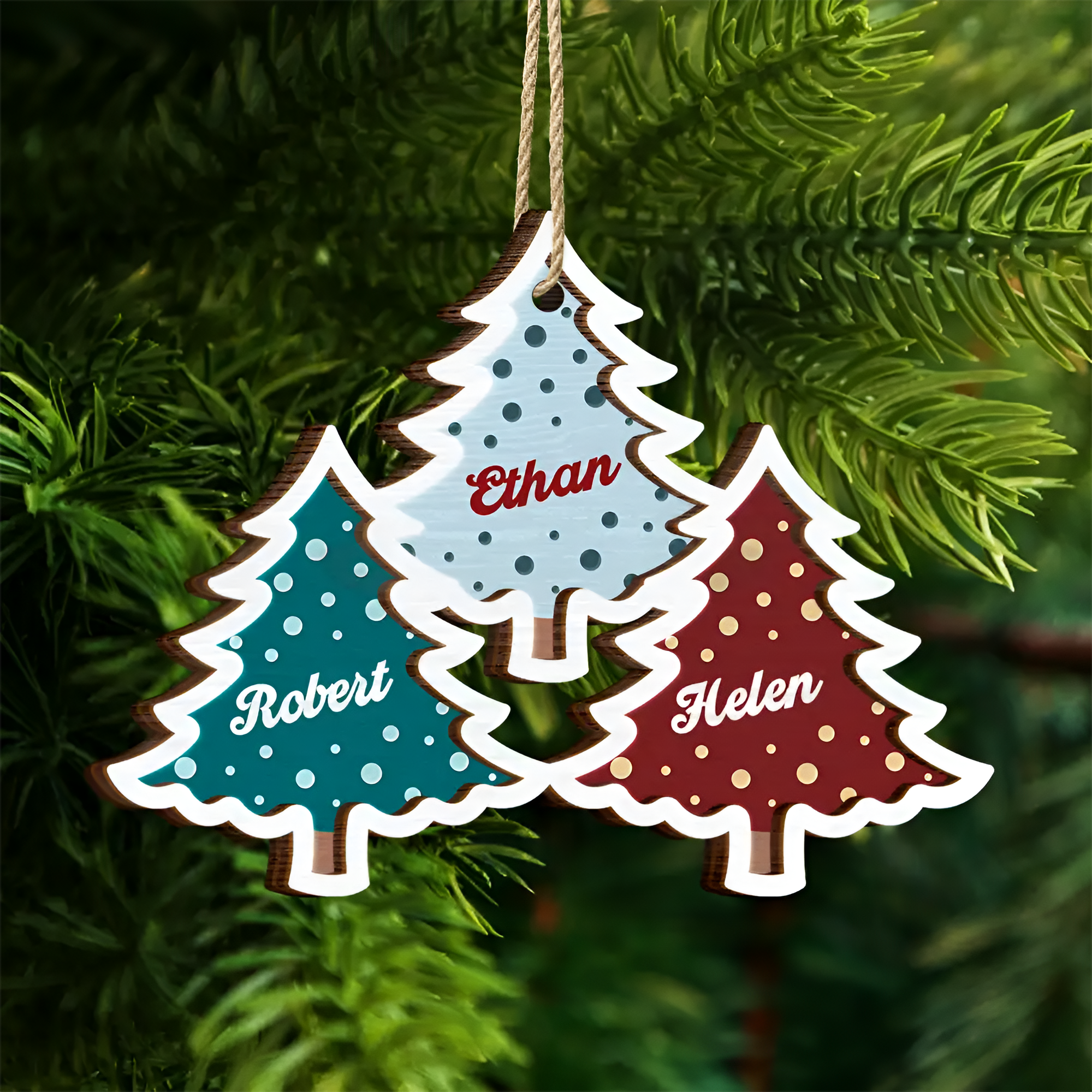 Christmas Trees Custom Names For Family, Grandkids, Friends - Personalized 2-Layered Wooden Ornament ORN0310