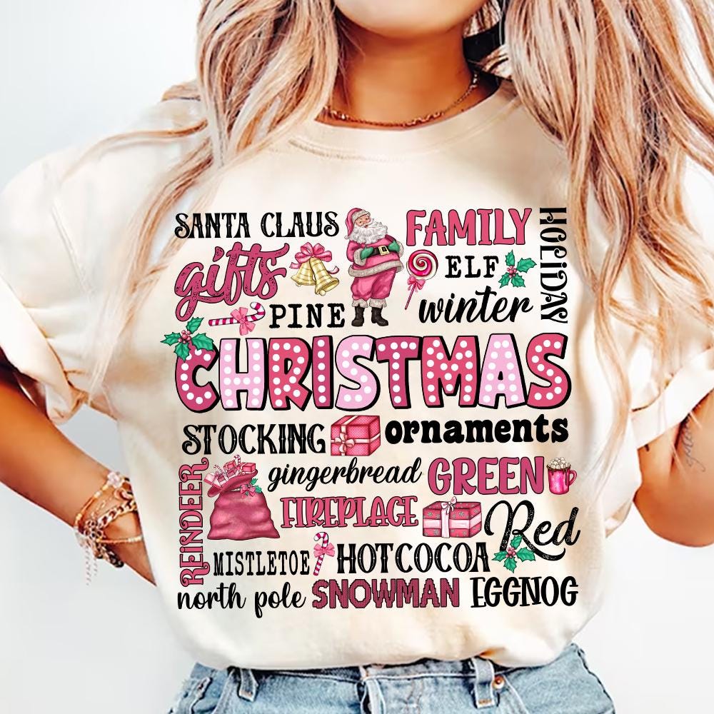 Christmas Words Png, Santa Claus, Gifts, Pine, Merry Christmas Png, Pink Christmas Png, Funny Christmas, Retro Christmas, Family Christmas SCU