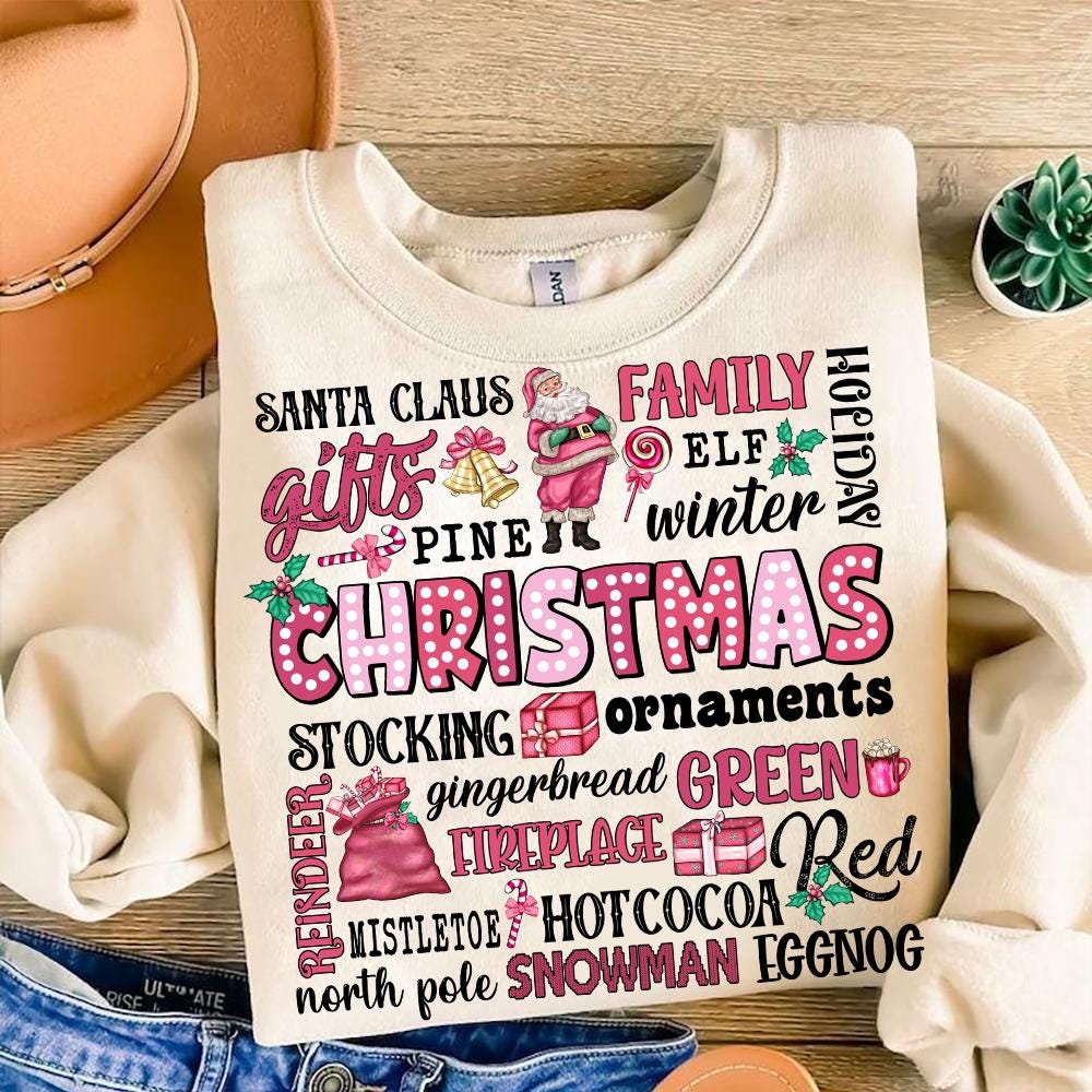 Christmas Words Png, Santa Claus, Gifts, Pine, Merry Christmas Png, Pink Christmas Png, Funny Christmas, Retro Christmas, Family Christmas SCU