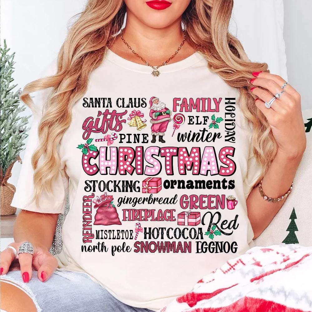 Christmas Words Png, Santa Claus, Gifts, Pine, Merry Christmas Png, Pink Christmas Png, Funny Christmas, Retro Christmas, Family Christmas SCU