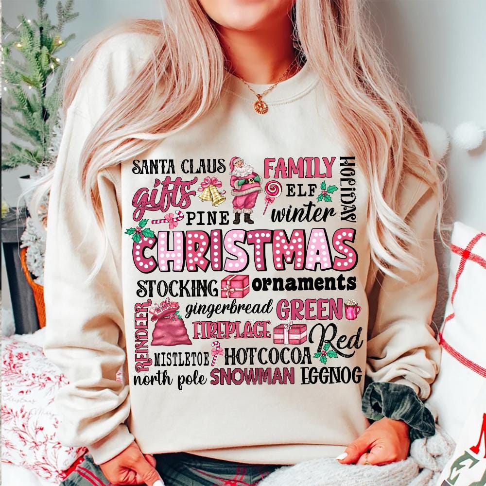 Christmas Words Png, Santa Claus, Gifts, Pine, Merry Christmas Png, Pink Christmas Png, Funny Christmas, Retro Christmas, Family Christmas SCU