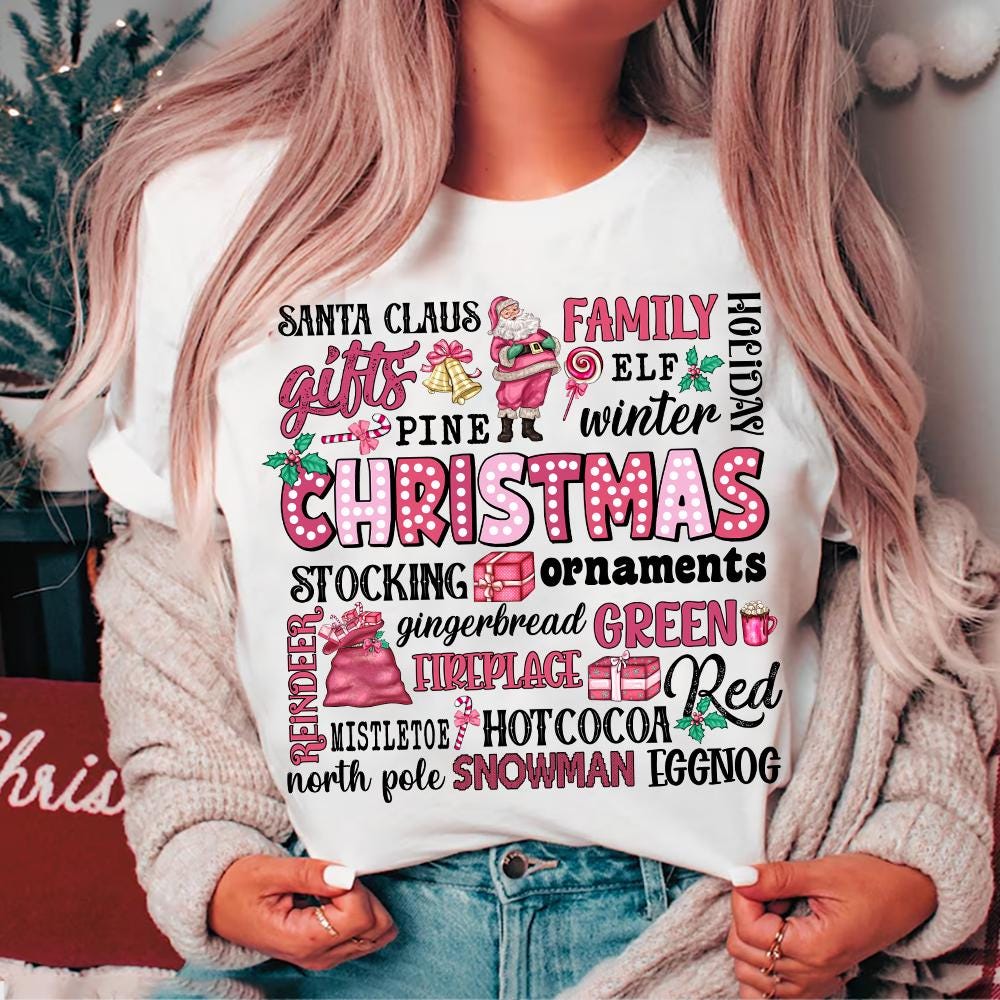 Christmas Words Png, Santa Claus, Gifts, Pine, Merry Christmas Png, Pink Christmas Png, Funny Christmas, Retro Christmas, Family Christmas SCU