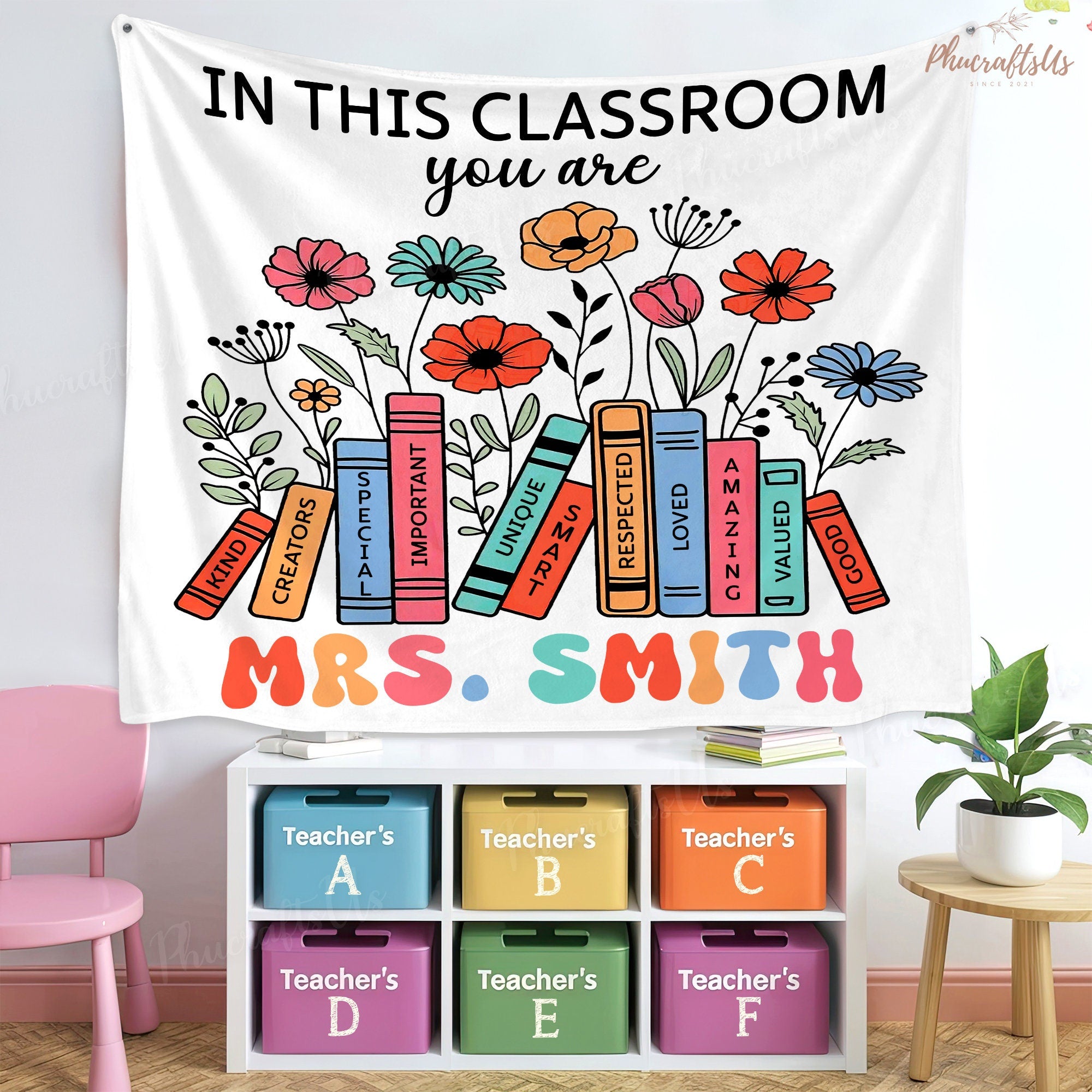 Classroom Decor, Teacher Back To School Tapestry, In This Classroom Banner, Read More Books Classroom Tapestry, Classroom Gift For Teacher TAPES1