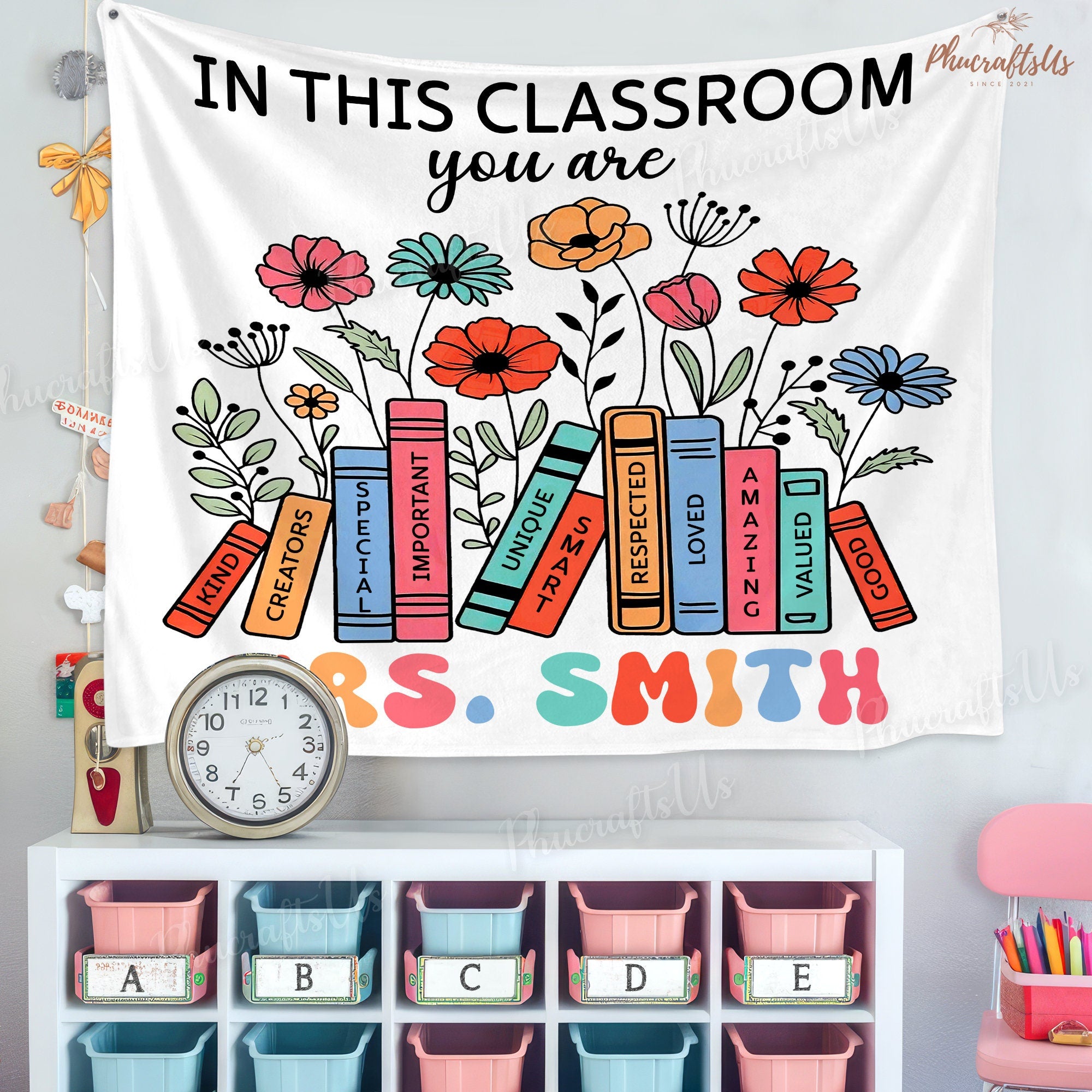 Classroom Decor, Teacher Back To School Tapestry, In This Classroom Banner, Read More Books Classroom Tapestry, Classroom Gift For Teacher TAPES1