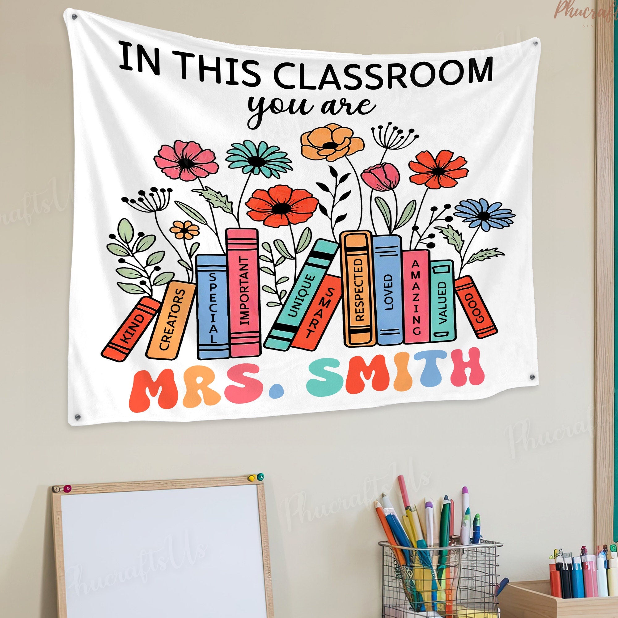 Classroom Decor, Teacher Back To School Tapestry, In This Classroom Banner, Read More Books Classroom Tapestry, Classroom Gift For Teacher TAPES1