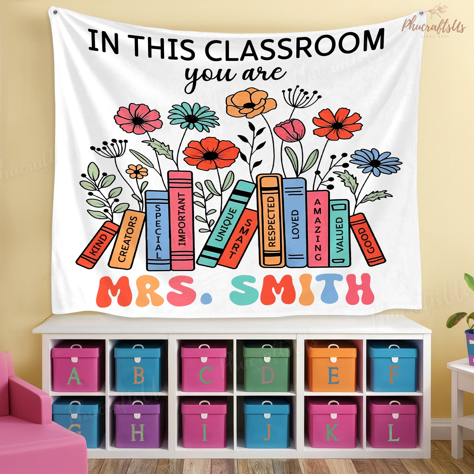 Classroom Decor, Teacher Back To School Tapestry, In This Classroom Banner, Read More Books Classroom Tapestry, Classroom Gift For Teacher TAPES1