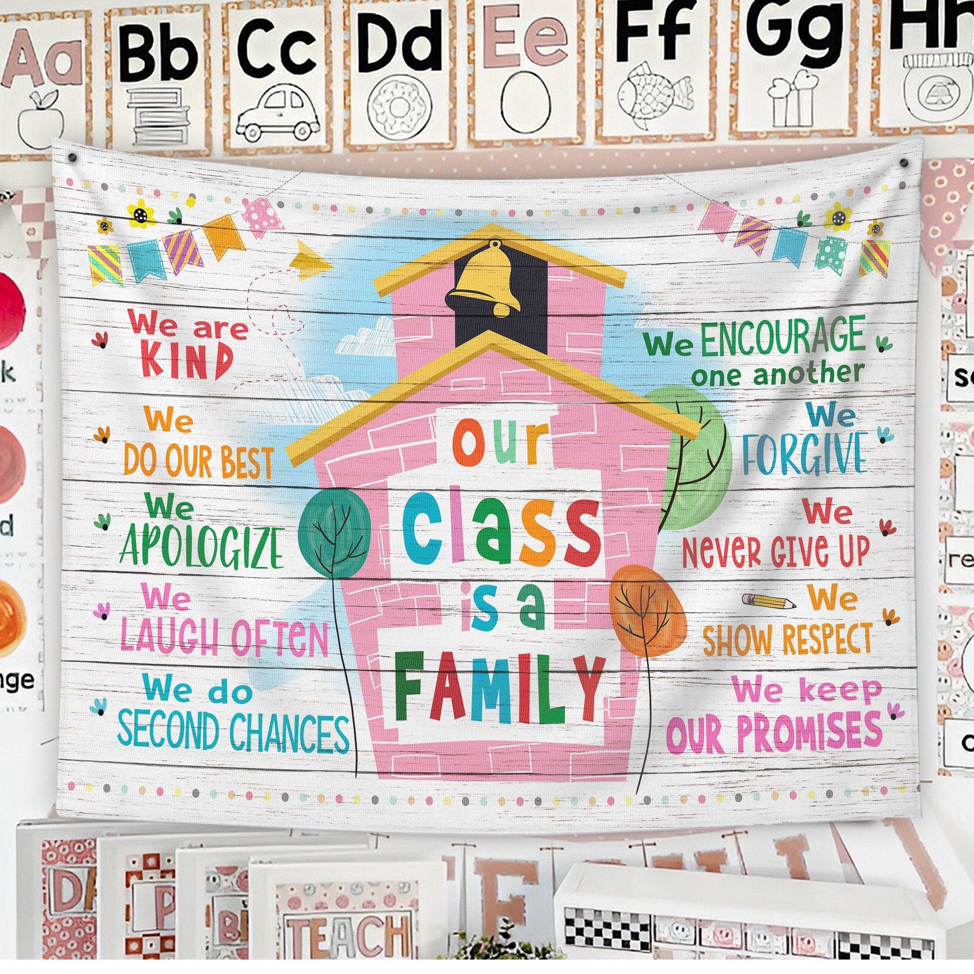 Classroom Tapestry, Classroom Decor, Classroom Banner, Teacher Classroom Decor, Our Class Is A Family Tapestry,Back To School,Teacher Banner  TAPES1