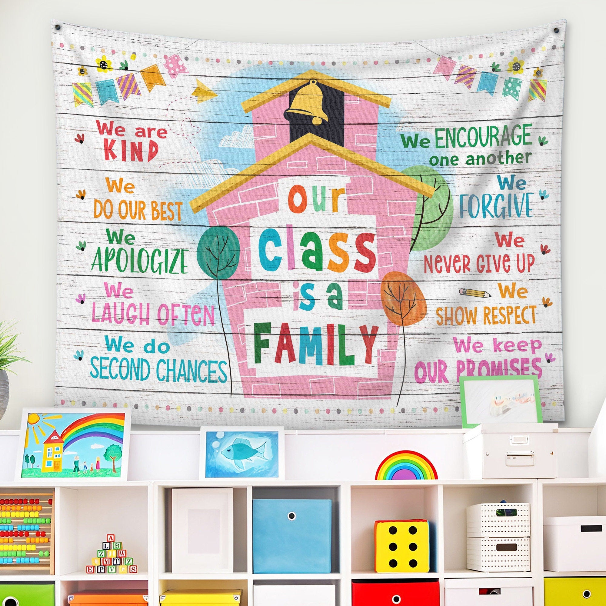 Classroom Tapestry, Classroom Decor, Classroom Banner, Teacher Classroom Decor, Our Class Is A Family Tapestry,Back To School,Teacher Banner  TAPES1