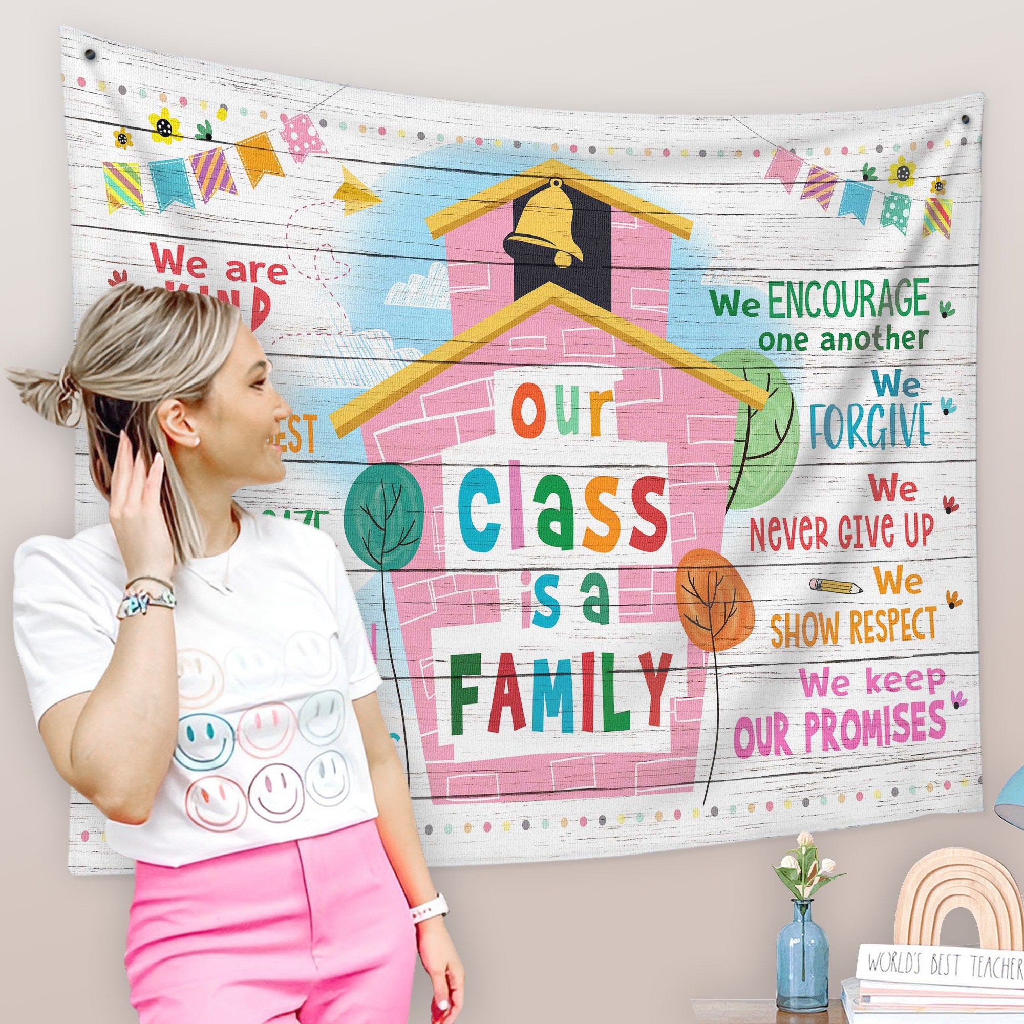 Classroom Tapestry, Classroom Decor, Classroom Banner, Teacher Classroom Decor, Our Class Is A Family Tapestry,Back To School,Teacher Banner  TAPES1