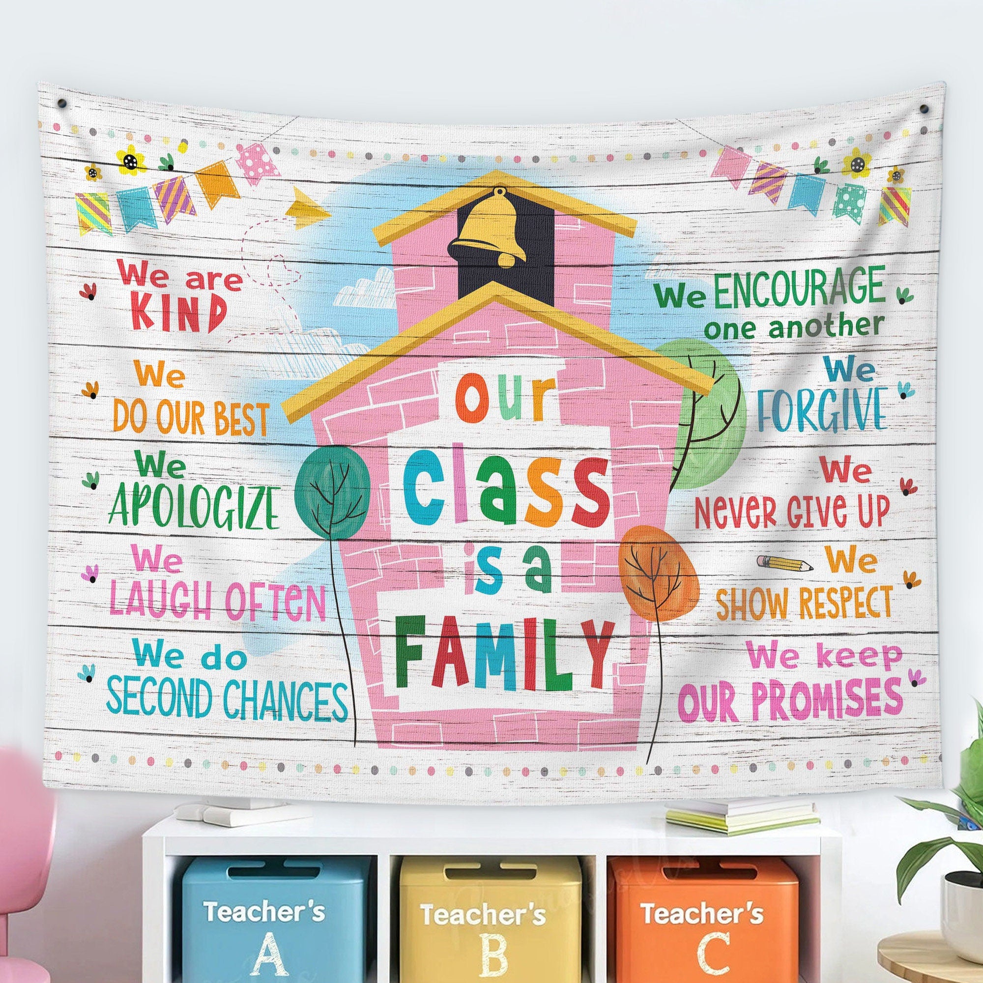 Classroom Tapestry, Classroom Decor, Classroom Banner, Teacher Classroom Decor, Our Class Is A Family Tapestry,Back To School,Teacher Banner  TAPES1