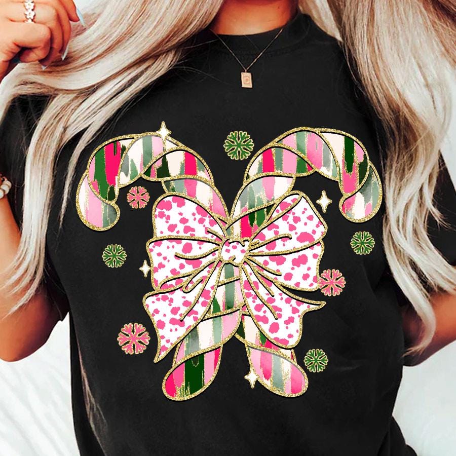 Colorful Coquette Glitter Christmas Candy Cane Png, Girly Christmas Design, Bright Color Christmas Coquette Bow Dalmatian Dots, brushstroke 1 SCU