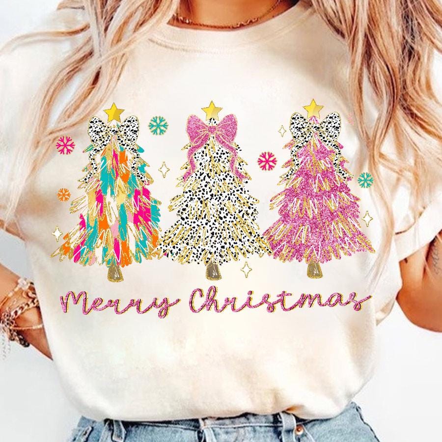 Colorful Coquette Glitter Christmas Tree Png, Girly Christmas Tree Design, Bright Color Merry Christmas Coquette Bow Dalmatian, brushstroke 3 SCU