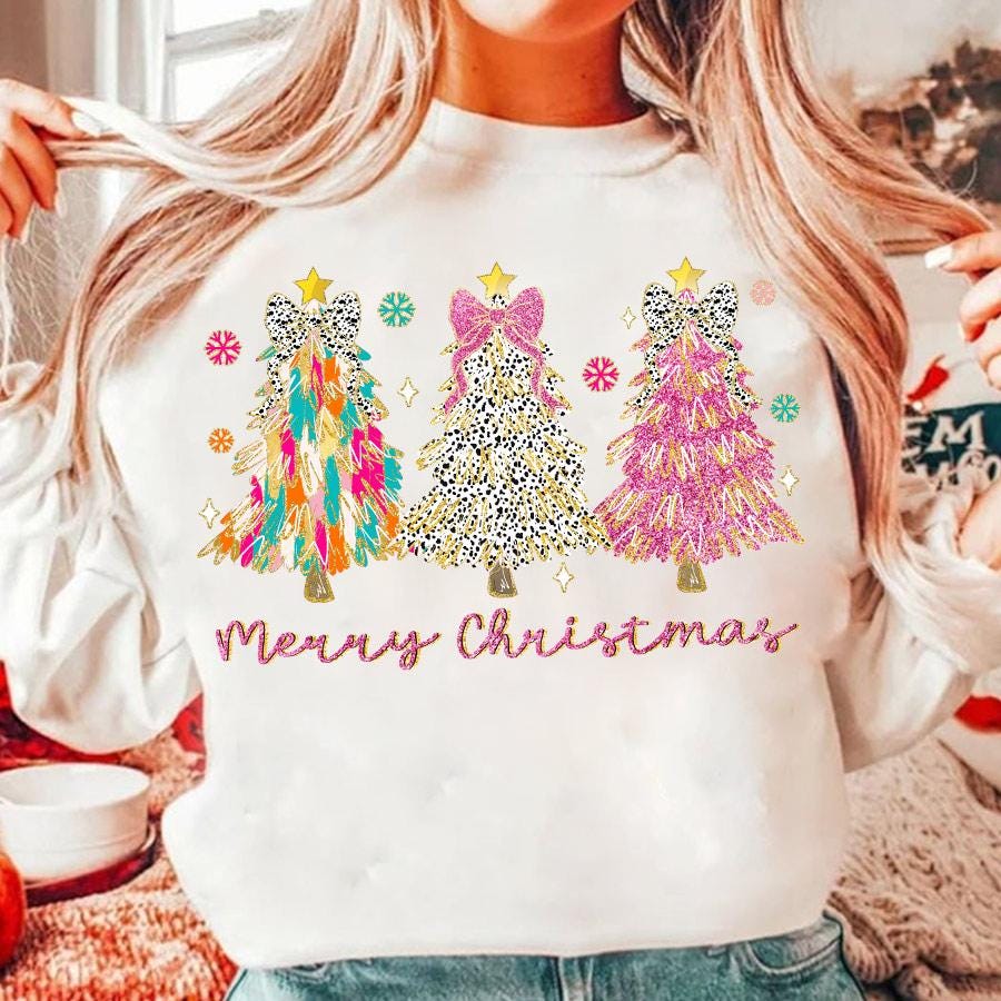 Colorful Coquette Glitter Christmas Tree Png, Girly Christmas Tree Design, Bright Color Merry Christmas Coquette Bow Dalmatian, brushstroke 3 SCU