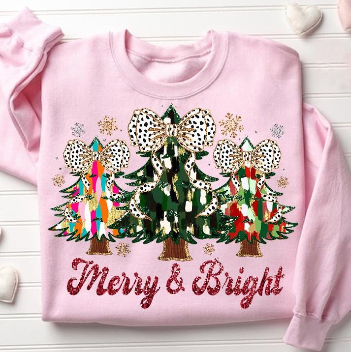 Colorful Coquette Glitter Christmas Tree Png, Merry and Bright Christmas Tree Png, Christmas Coquette Bow Dalmantian Dots Png, brushstroke SCU