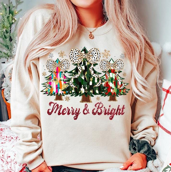 Colorful Coquette Glitter Christmas Tree Png, Merry and Bright Christmas Tree Png, Christmas Coquette Bow Dalmantian Dots Png, brushstroke SCU