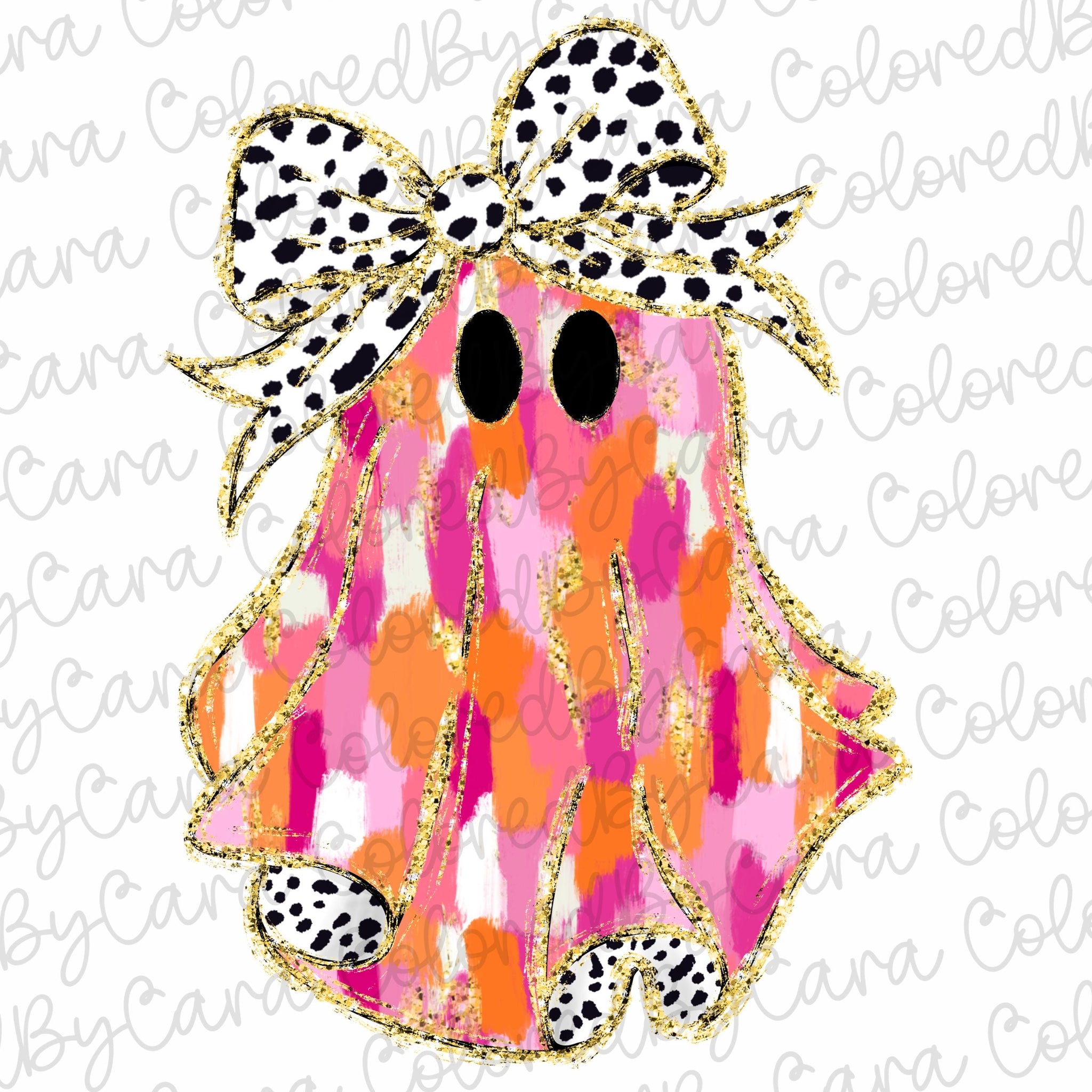 Colorful Coquette gold glitter ghost png girls halloween design dtf Halloween girls fall png kids fall design bow acrylic brushstroke 2 SCU