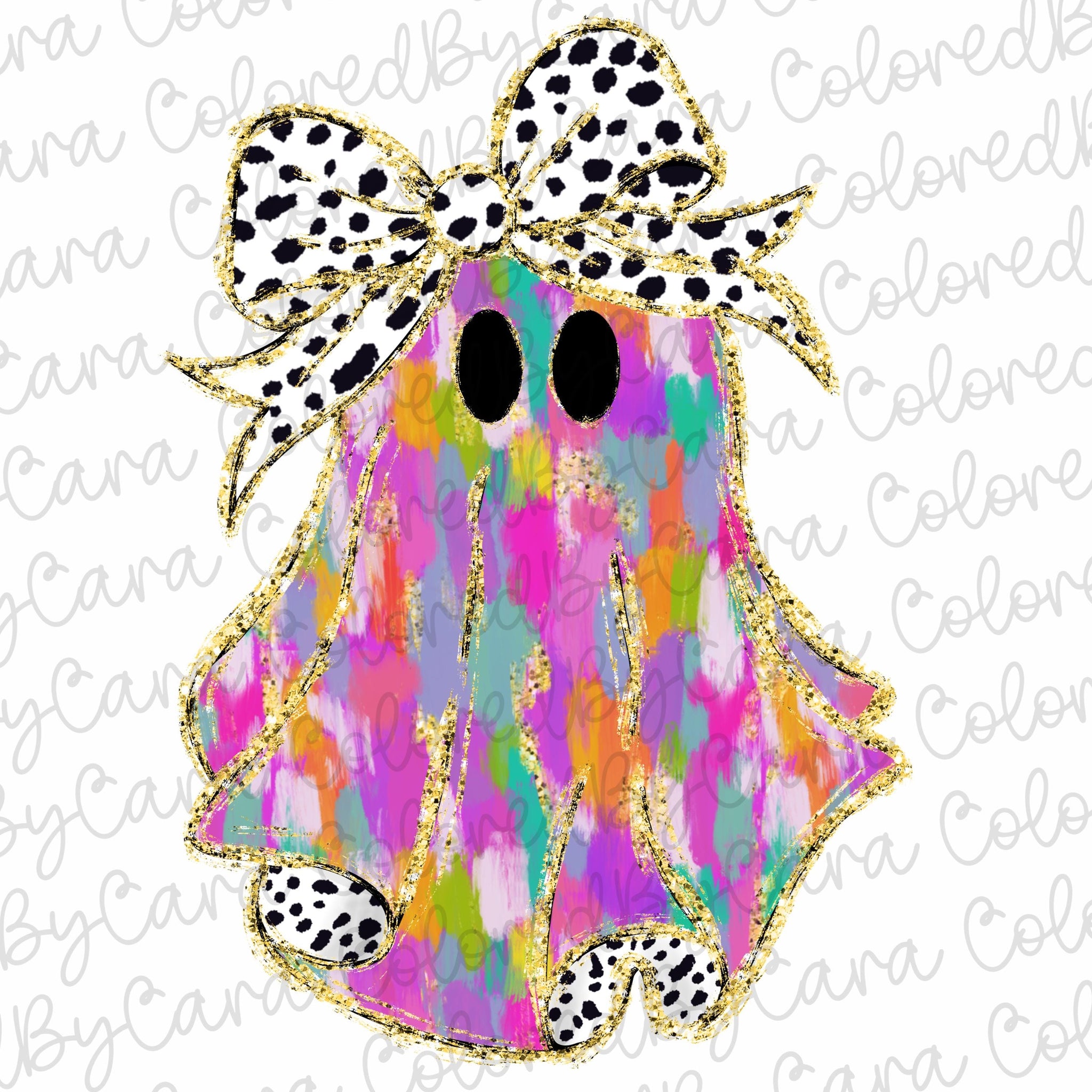 Colorful Coquette gold glitter ghost png girls halloween design dtf Halloween girls fall png kids fall design bow acrylic brushstroke 1 SCU