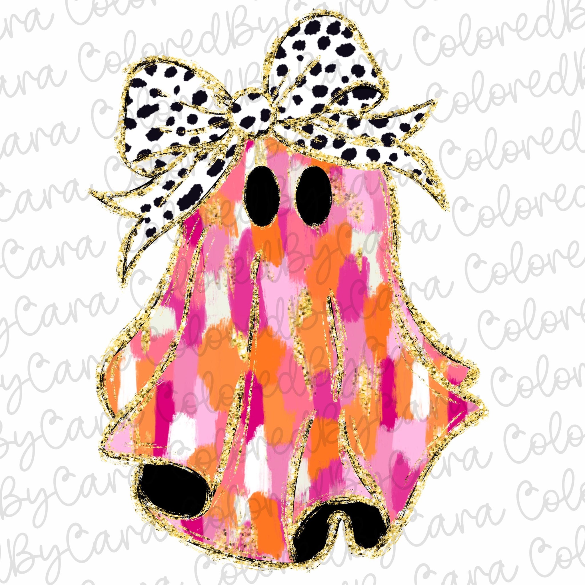 Colorful Coquette gold glitter ghost png girls halloween design dtf Halloween girls fall png kids fall design bow acrylic brushstroke 2 SCU