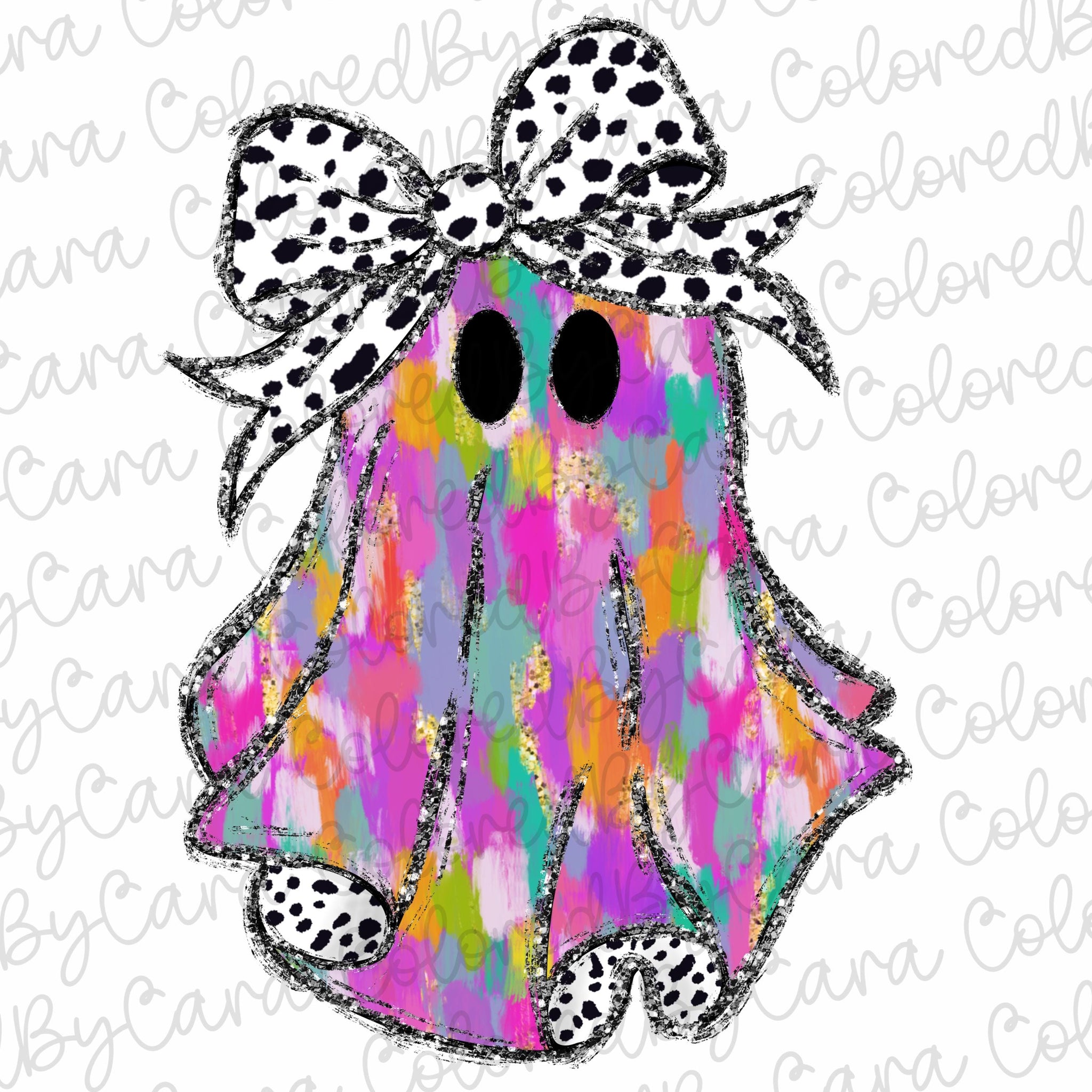 Colorful Coquette gold glitter ghost png girls halloween design dtf Halloween girls fall png kids fall design bow acrylic brushstroke 1 SCU