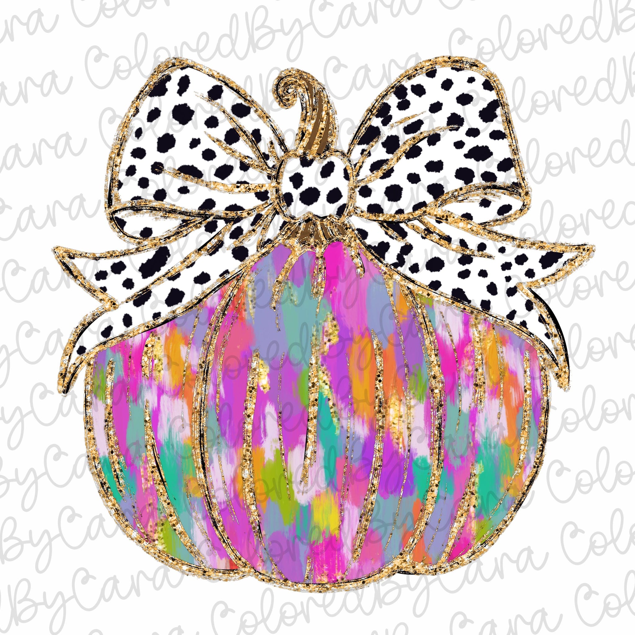 Colorful Coquette gold glitter pumpkin png girls fall pumpkin design dtf Halloween girls fall png kids fall design bow acrylic brushstroke 1 SCU