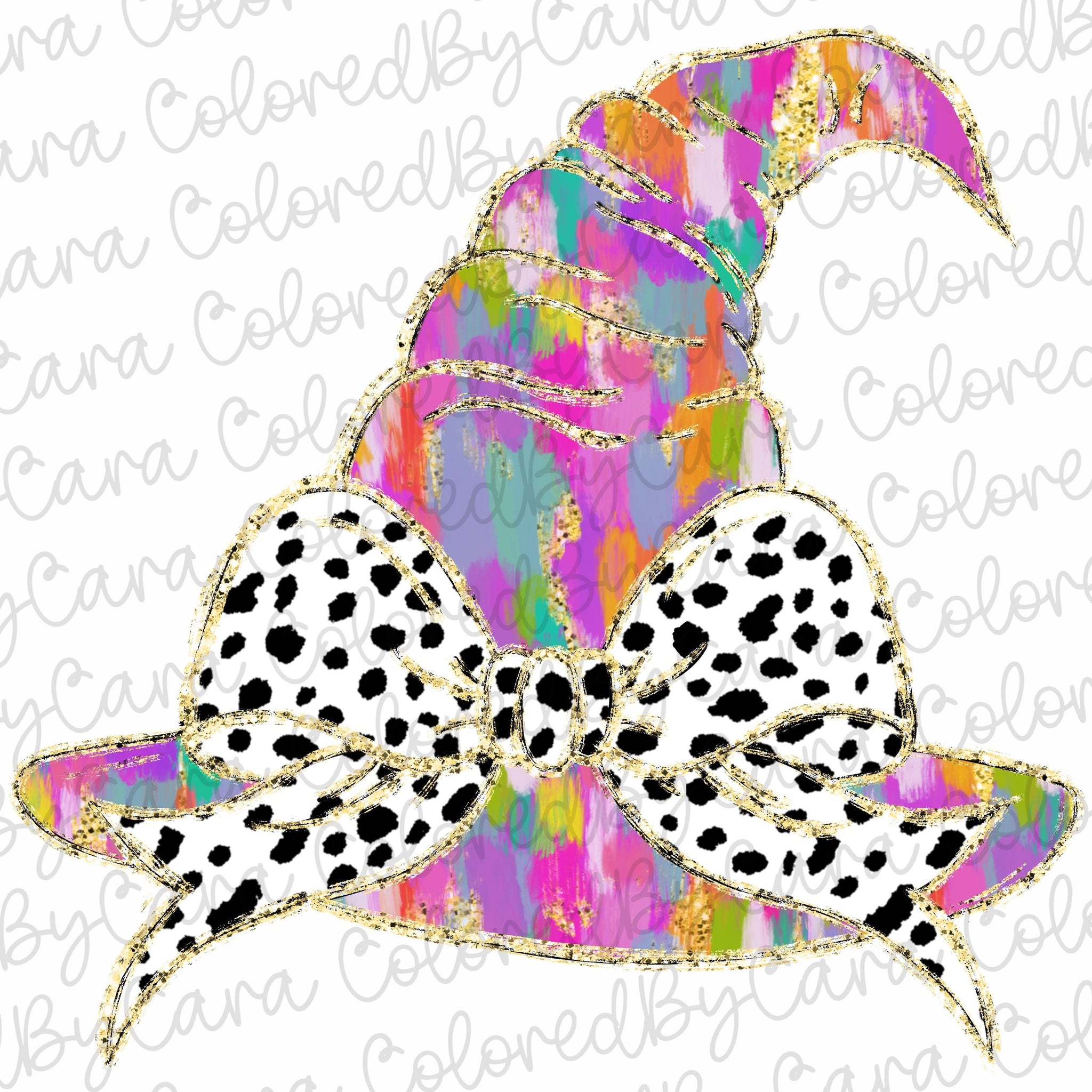 Colorful Coquette gold glitter witch hat png girls halloween design dtf Halloween girls fall png kids fall design bow acrylic brushstroke SCU