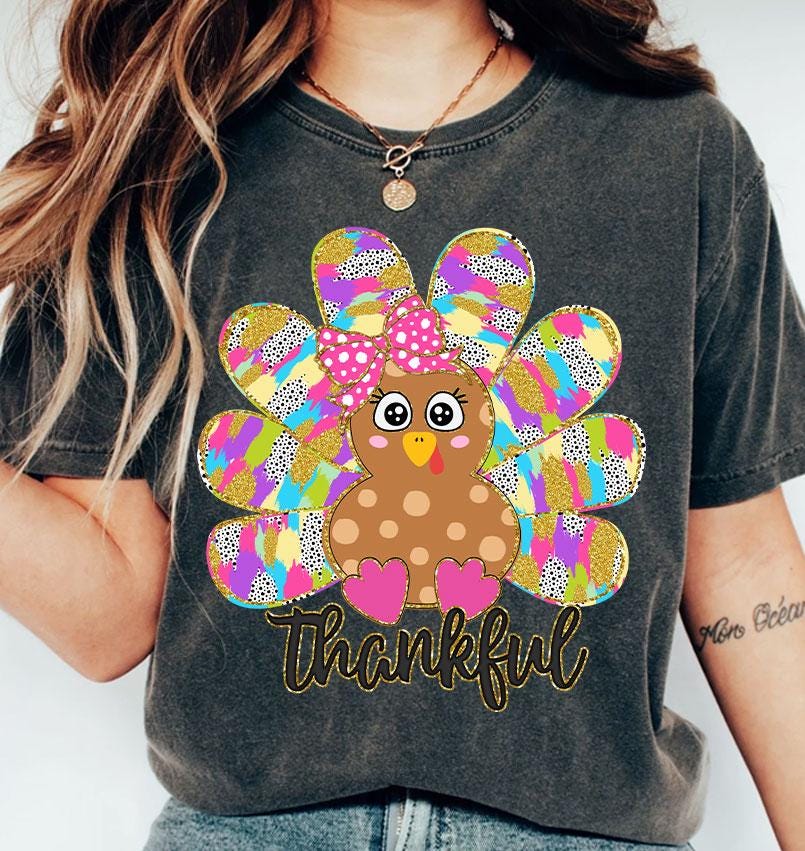 Colorful Coquette Turkey Png, Glitter Turkey Thanksgiving Png, Thankful Png, Dalmatian Dots Bow Fall Png, Hand Drawn, brushstroke SCU