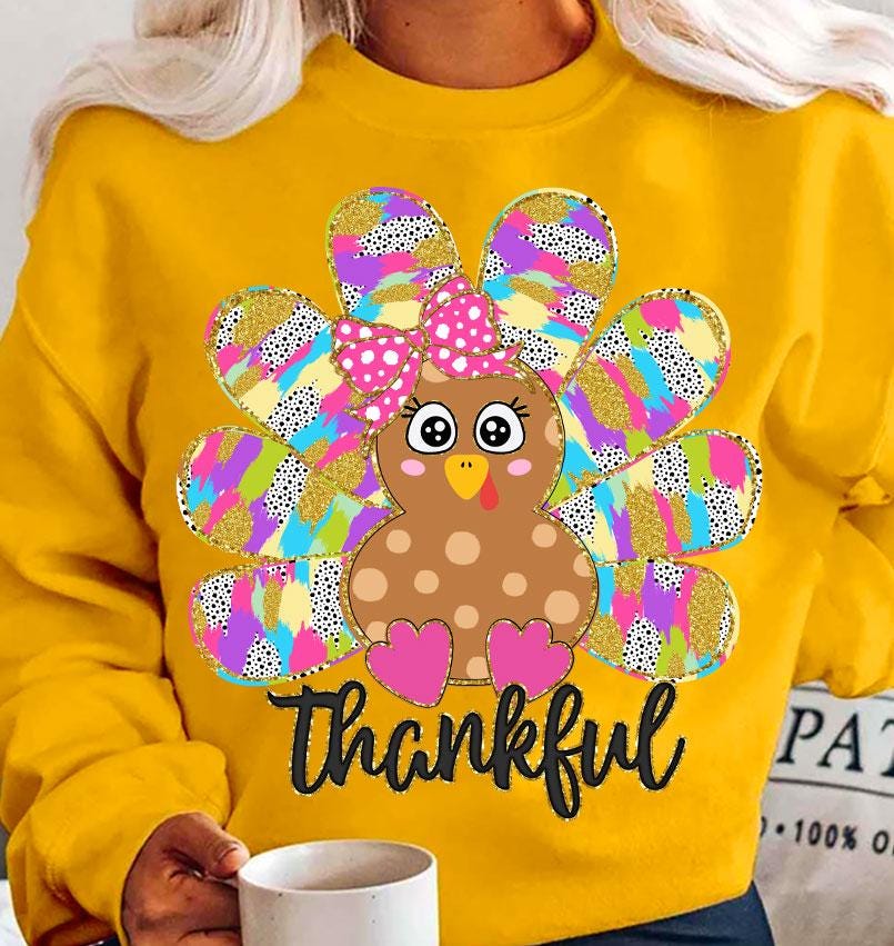 Colorful Coquette Turkey Png, Glitter Turkey Thanksgiving Png, Thankful Png, Dalmatian Dots Bow Fall Png, Hand Drawn, brushstroke SCU