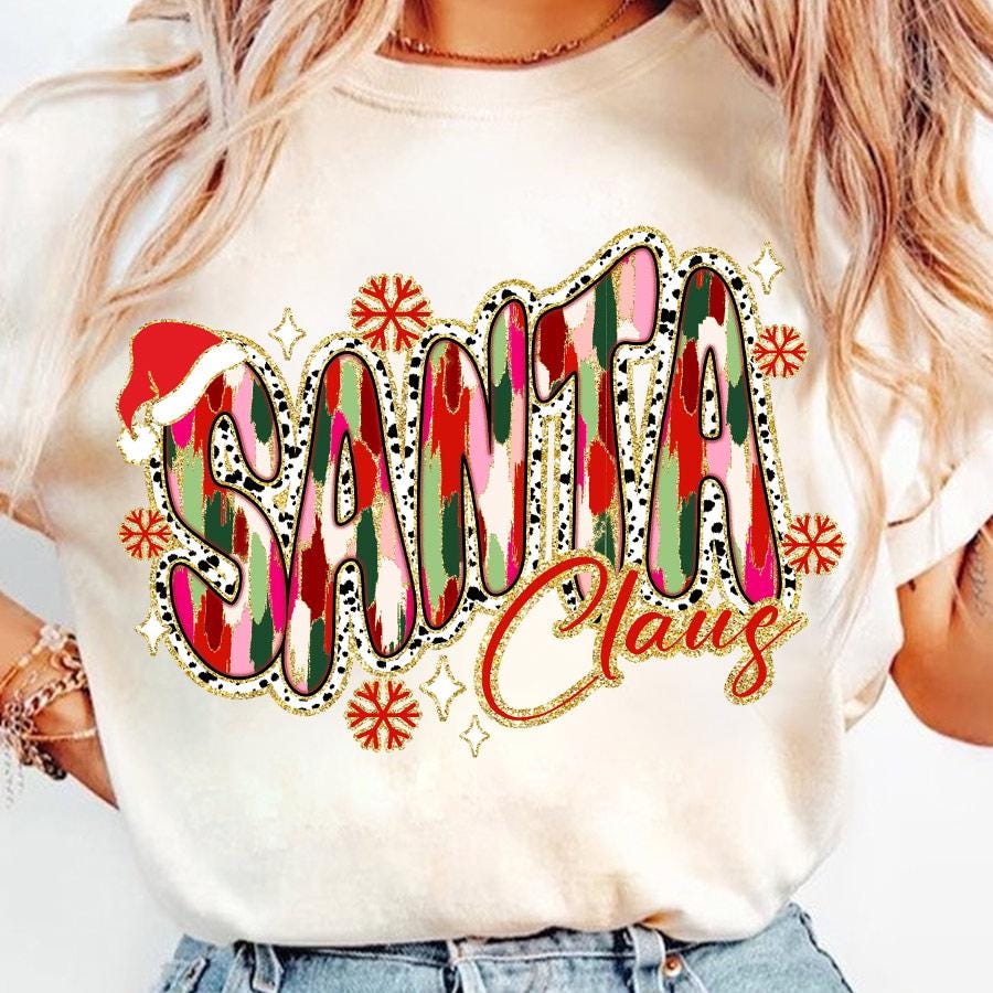 Colorful Glitter Christmas png, Santa Christmas png, Santa Claus png, Merry Christmas png, Groovy Christmas png, Christmas brushstroke SCU