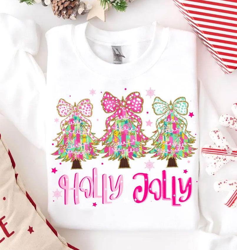 Colorful Glitter Holly Jolly Png, Christmas Png, Glitter Coquette Christmas Tree Png, Christmas Png, Christmas Coquette Png, Brushstroke SCU