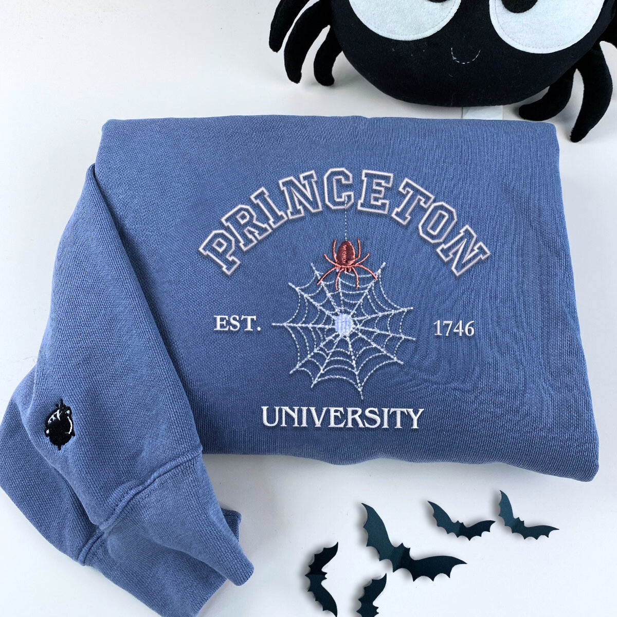 Comfort Color? Custom Embroidered University Spiderweb Halloween T-Shirt or Sweatshirt EMHA2608