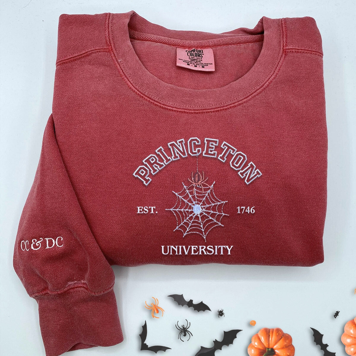 Comfort Color? Custom Embroidered University Spiderweb Halloween T-Shirt or Sweatshirt EMHA2608