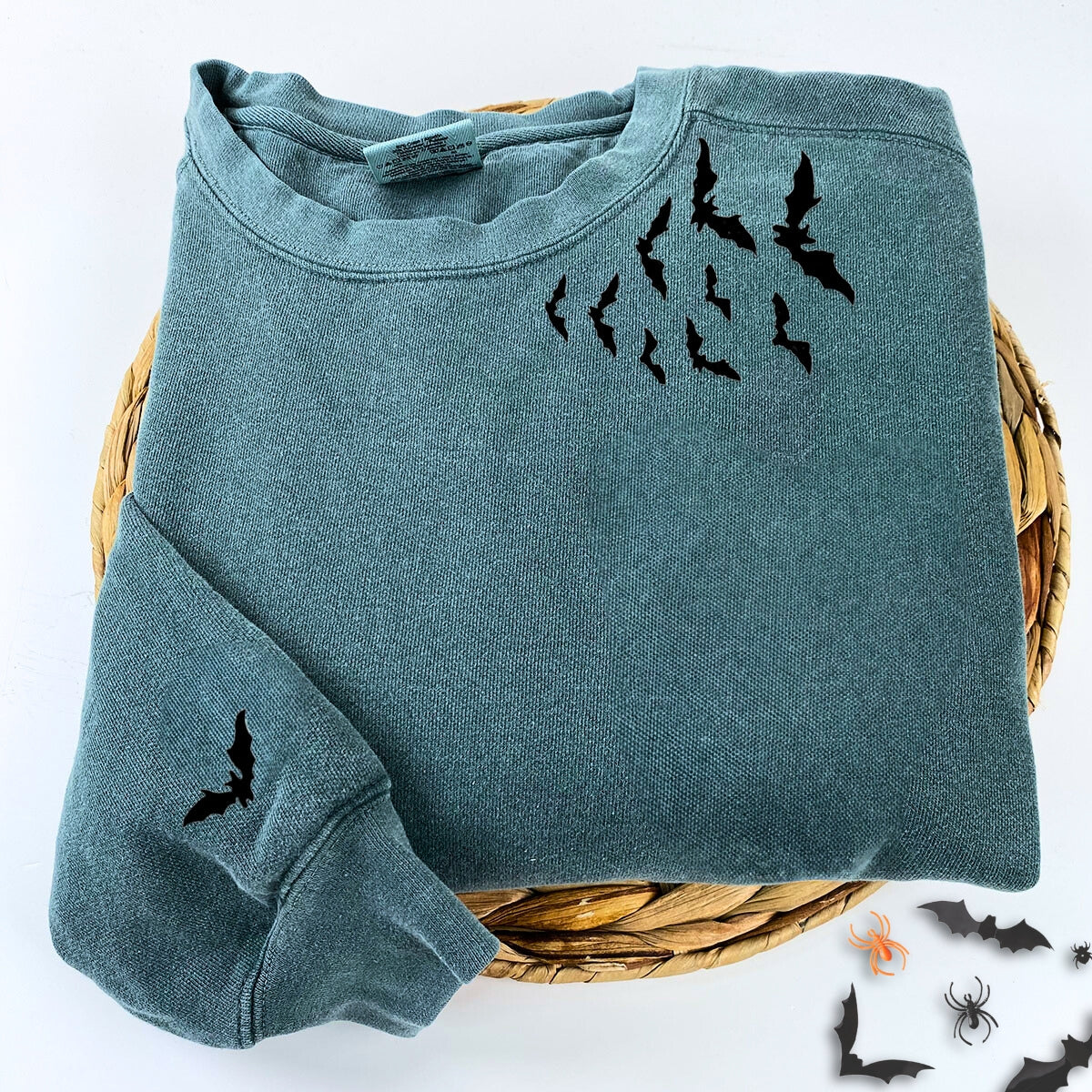 Comfort Color? Embroidered Bats on Neckline Halloween T-Shirt or Sweatshirt EMHA2608