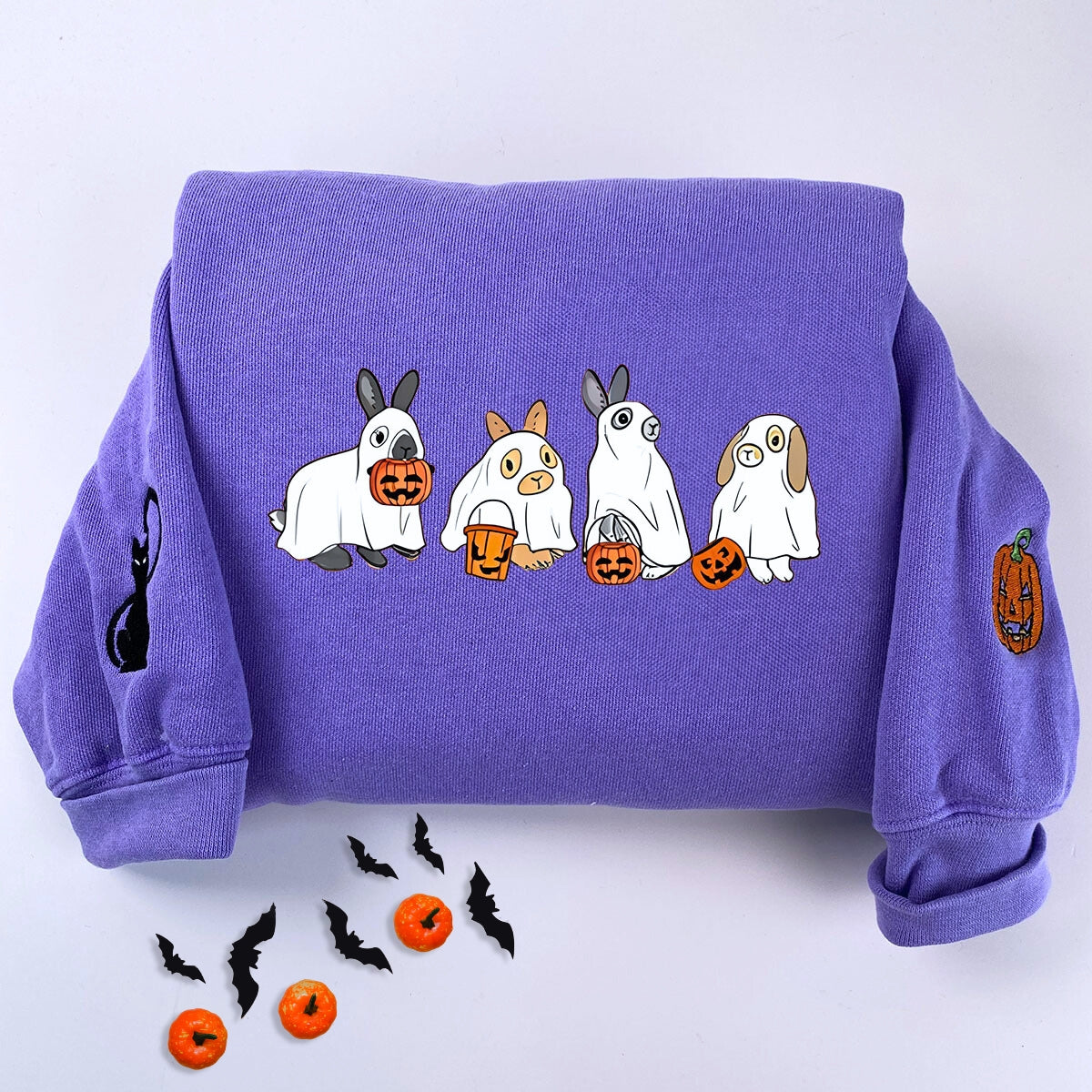 Comfort Color? Embroidered Cute Rabbit Ghost Halloween T-Shirt or Sweatshirt EMHA2608