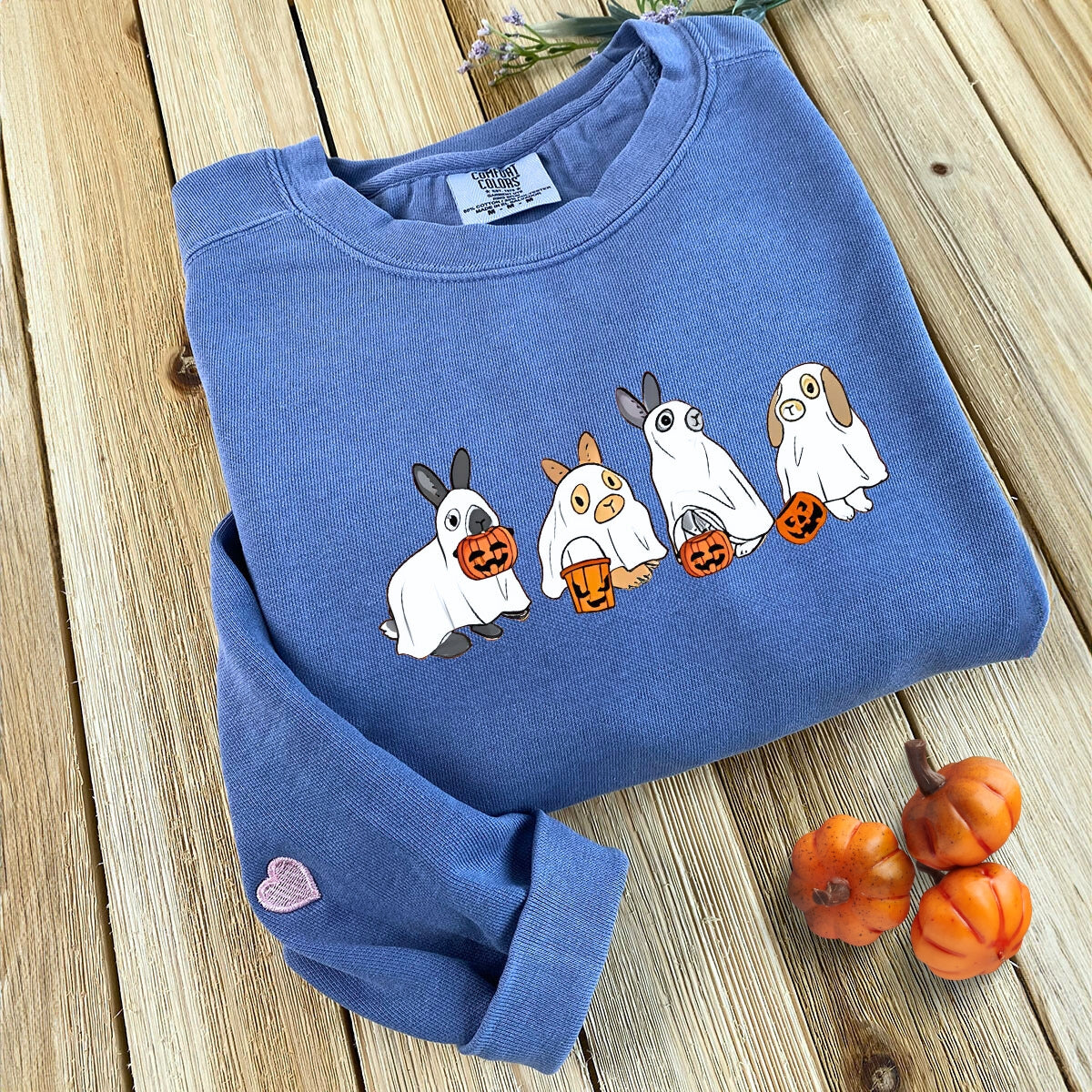 Comfort Color? Embroidered Cute Rabbit Ghost Halloween T-Shirt or Sweatshirt EMHA2608