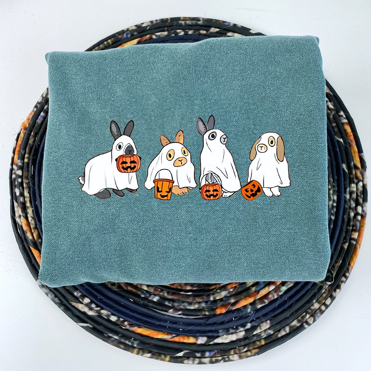 Comfort Color? Embroidered Cute Rabbit Ghost Halloween T-Shirt or Sweatshirt EMHA2608