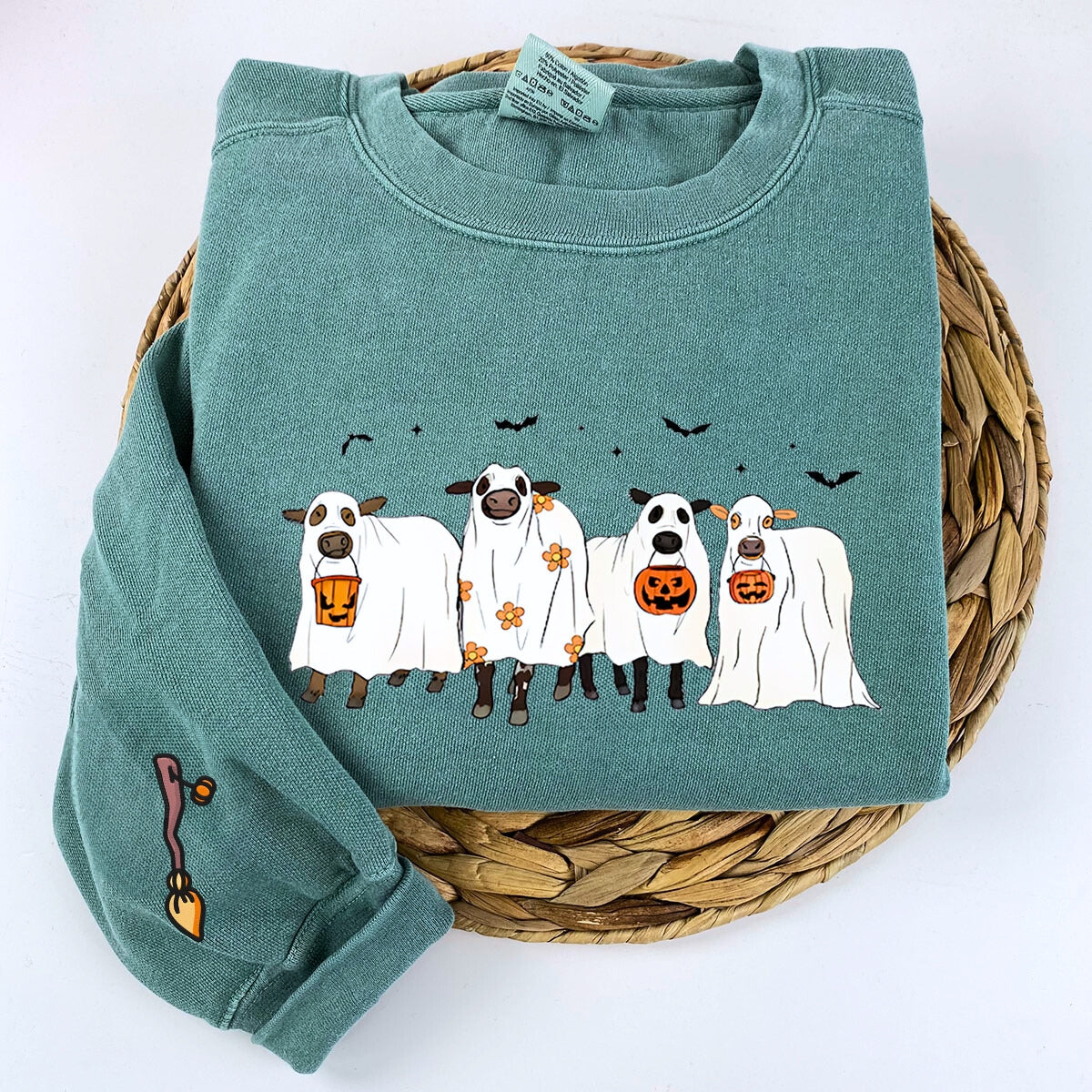 Comfort Color? Embroidered Ghost Cows Halloween T-Shirt or Sweatshirt EMHA2608