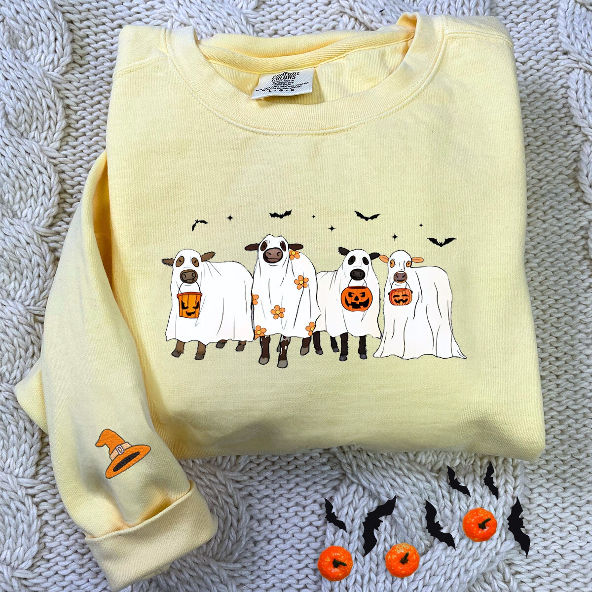 Comfort Color? Embroidered Ghost Cows Halloween T-Shirt or Sweatshirt EMHA2608