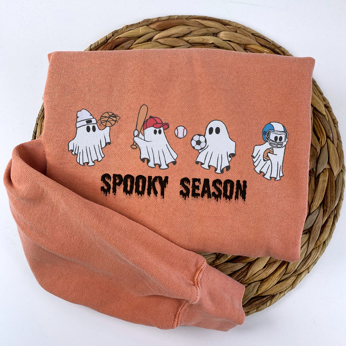 Comfort Color? Embroidered Ghost Playing Sport Spooky Season Halloween T-Shirt or Sweatshirt EMHA2608