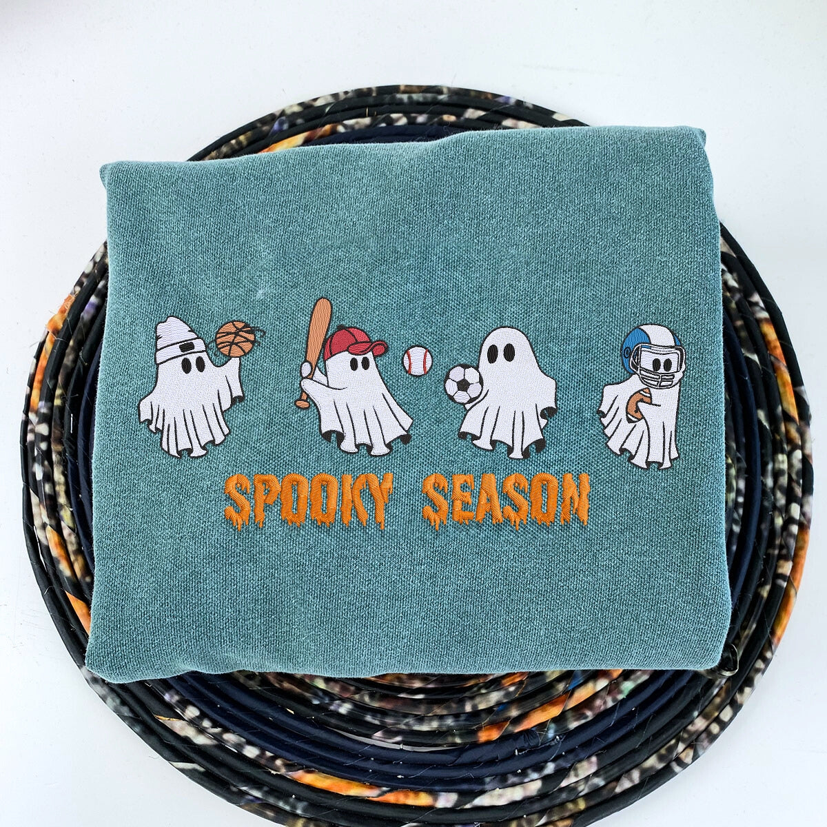 Comfort Color? Embroidered Ghost Playing Sport Spooky Season Halloween T-Shirt or Sweatshirt EMHA2608