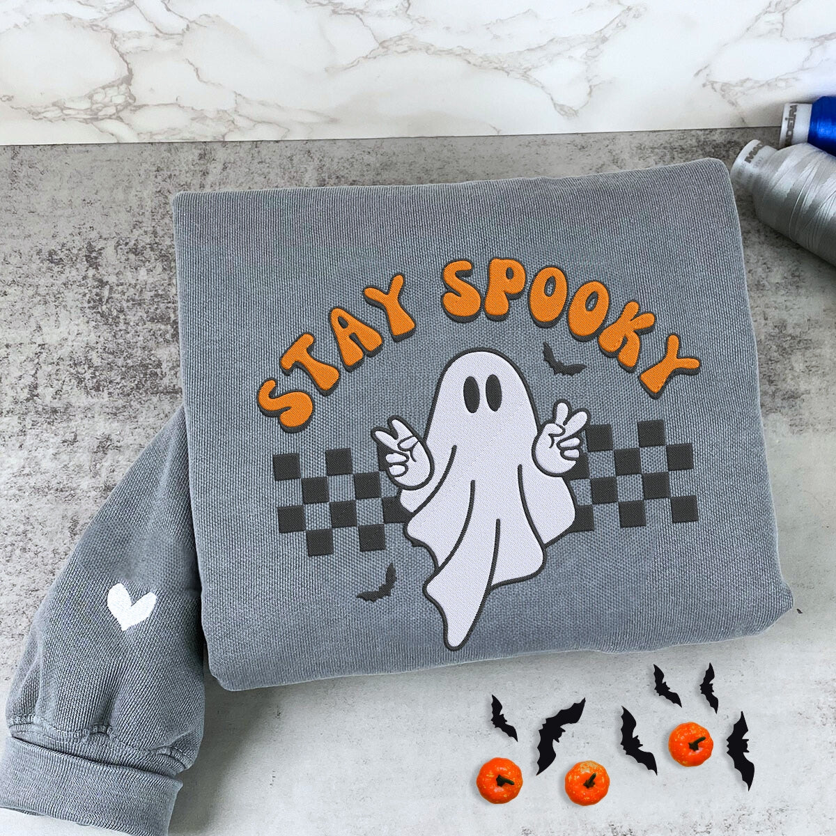 Comfort Color? Embroidered Ghost Stay Spooky Halloween T-Shirt or Sweatshirt EMHA2608