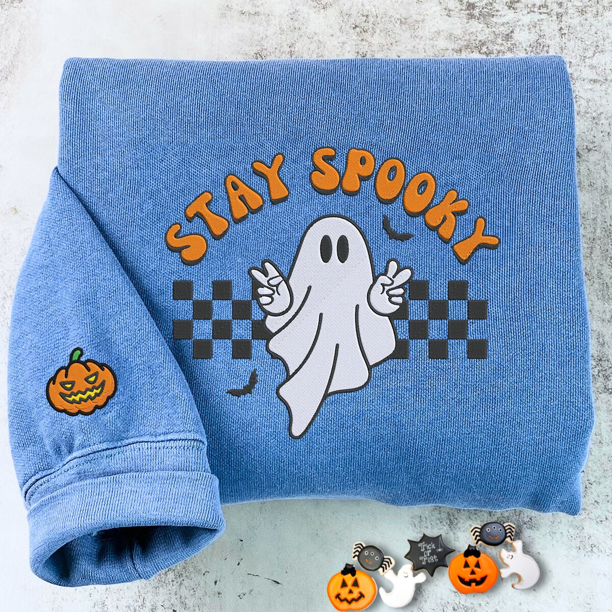 Comfort Color? Embroidered Ghost Stay Spooky Halloween T-Shirt or Sweatshirt EMHA2608