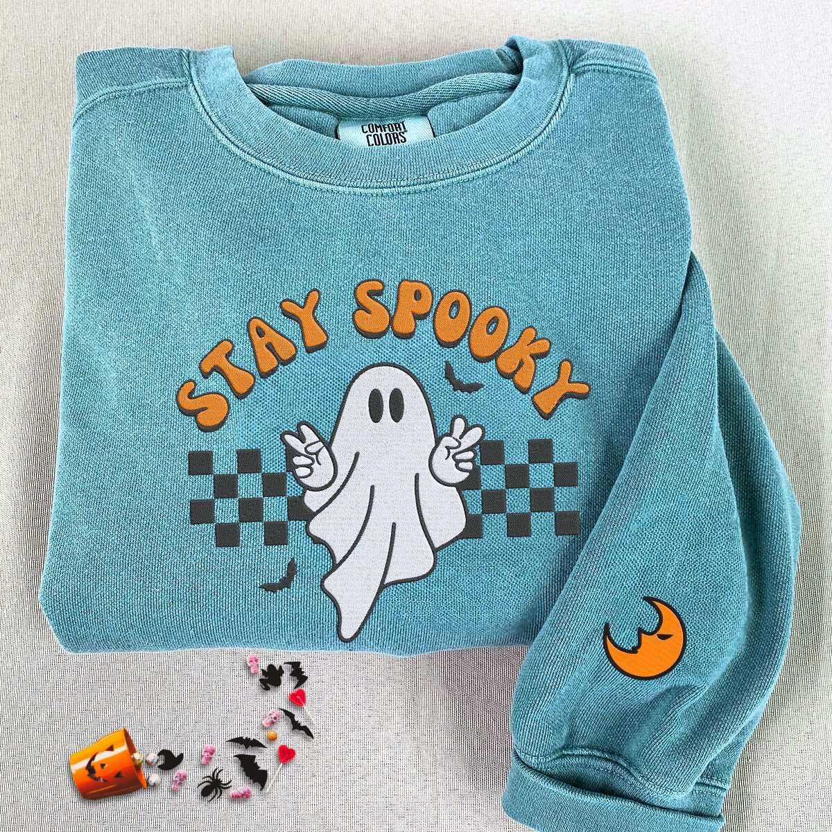 Comfort Color? Embroidered Ghost Stay Spooky Halloween T-Shirt or Sweatshirt EMHA2608