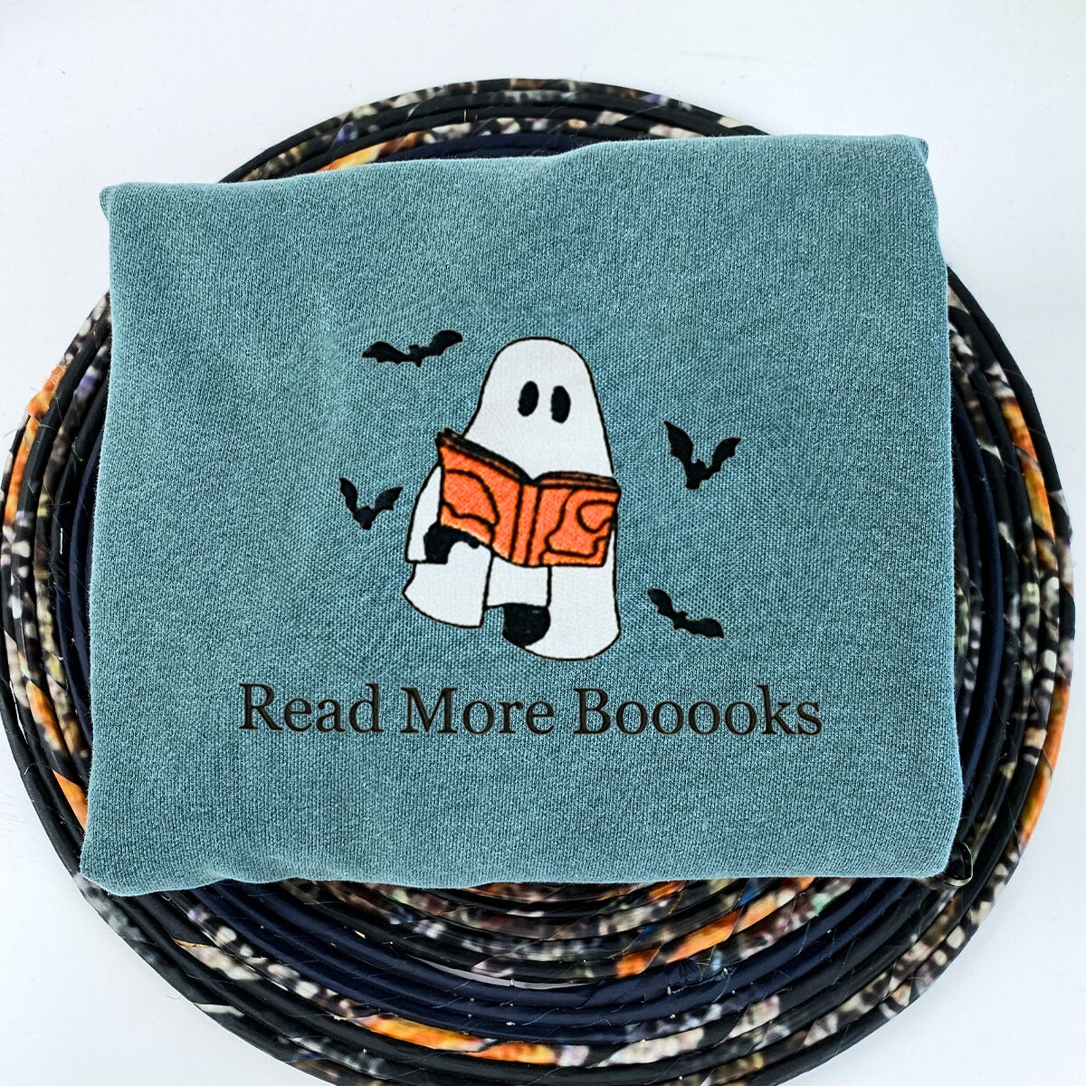 Comfort Color? Embroidered Halloween Ghost Book Lover T-Shirt or Sweatshirt EMHA2608