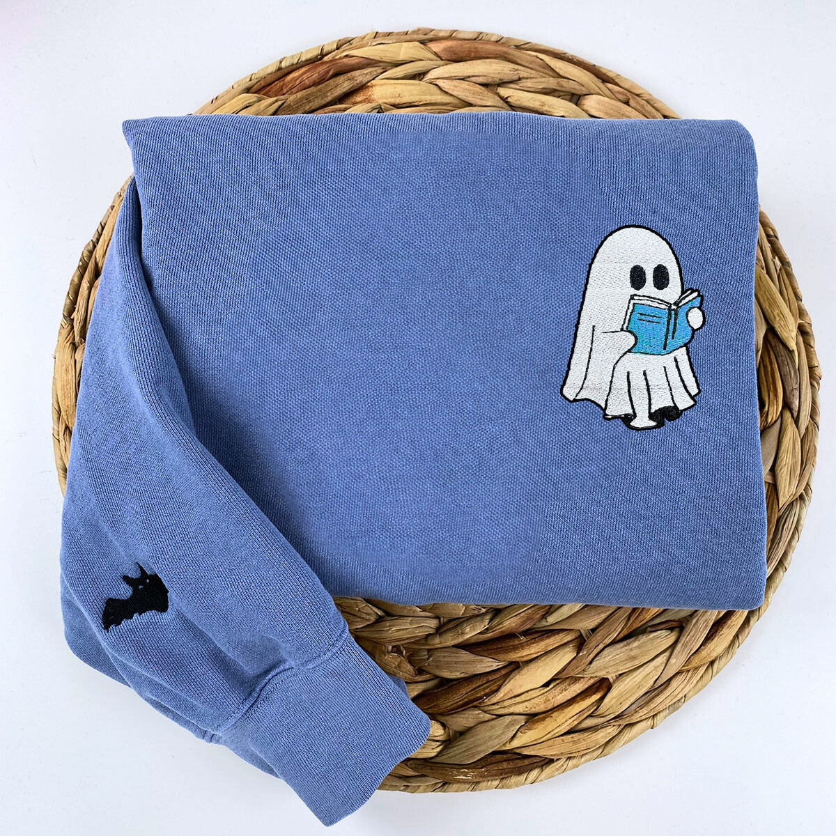 Comfort Color? Embroidered Halloween Ghost Book Lover T-Shirt or Sweatshirt EMHA2608