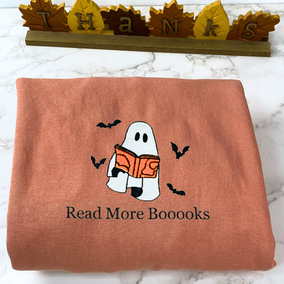 Comfort Color? Embroidered Halloween Ghost Book Lover T-Shirt or Sweatshirt EMHA2608